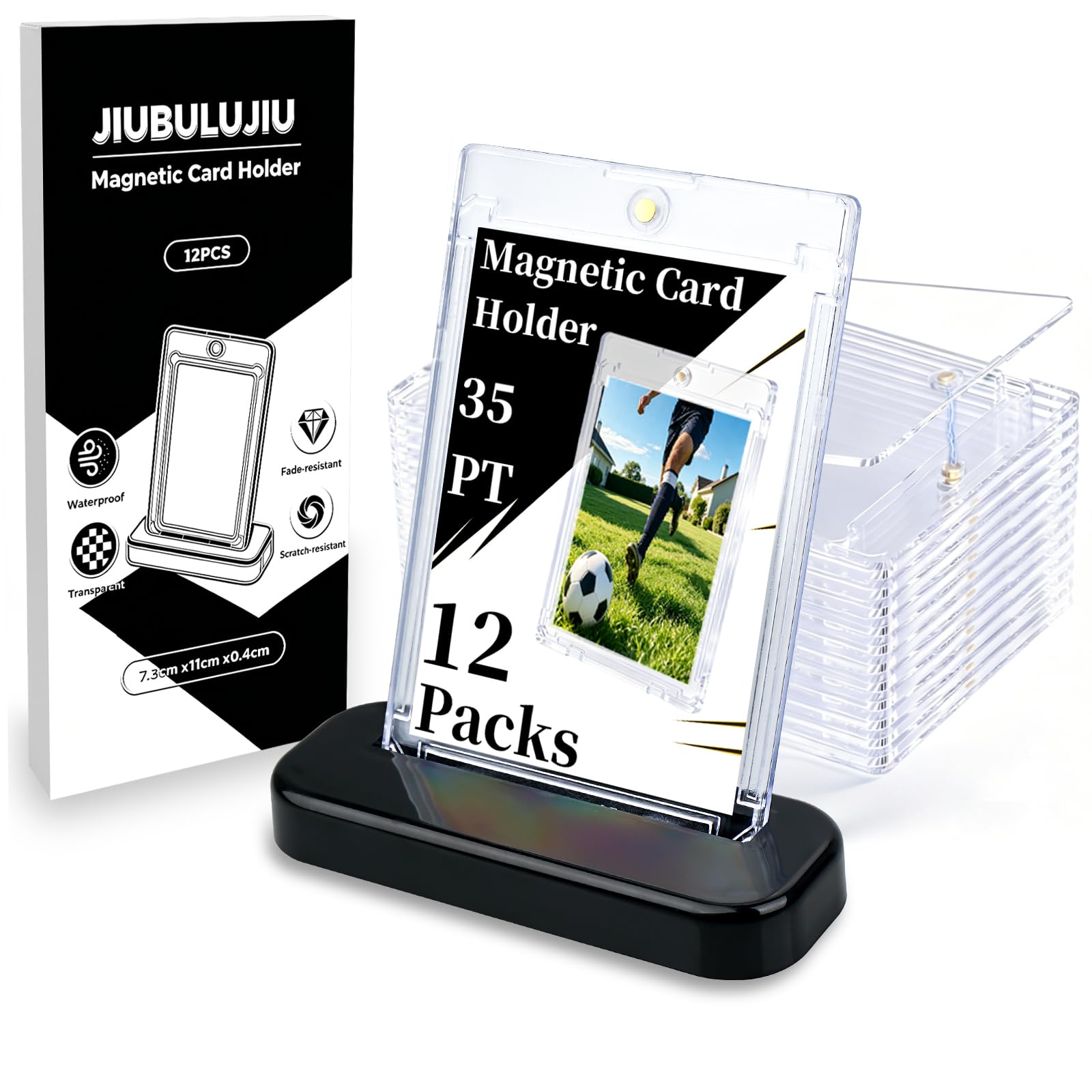 JIUBULUJIU 12 Pack Magnetic Card Holder with 1 Card Stand
