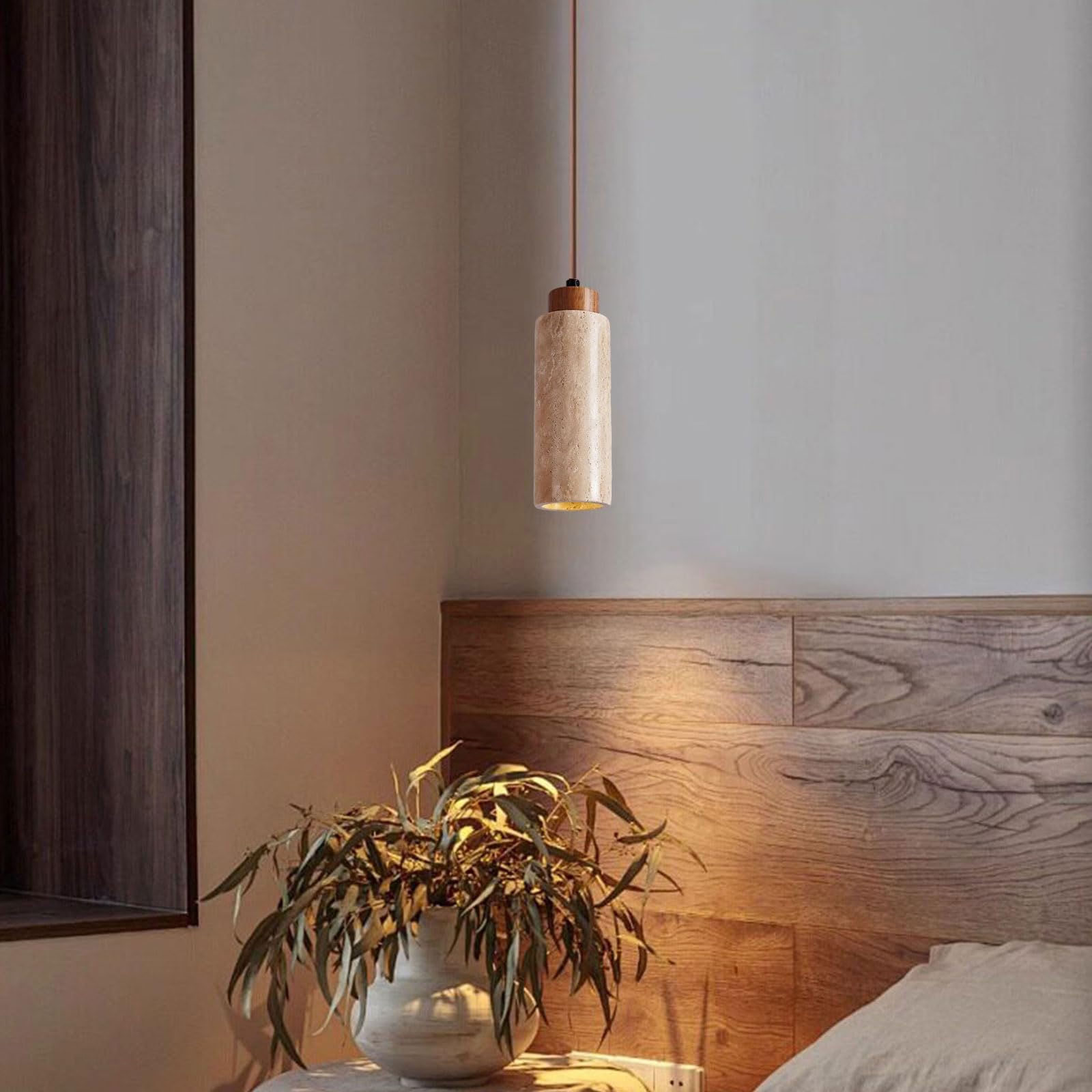 IOEDHW Lampada Sospensione in Marmo Giallo Mini Lampada Cilindro in Pietra Naturale Stile Wabi-Sabi Ideale per Isola Cucina Sala Pranzo Camera da Letto e Bar Luce Calda Compatibile con Attacco