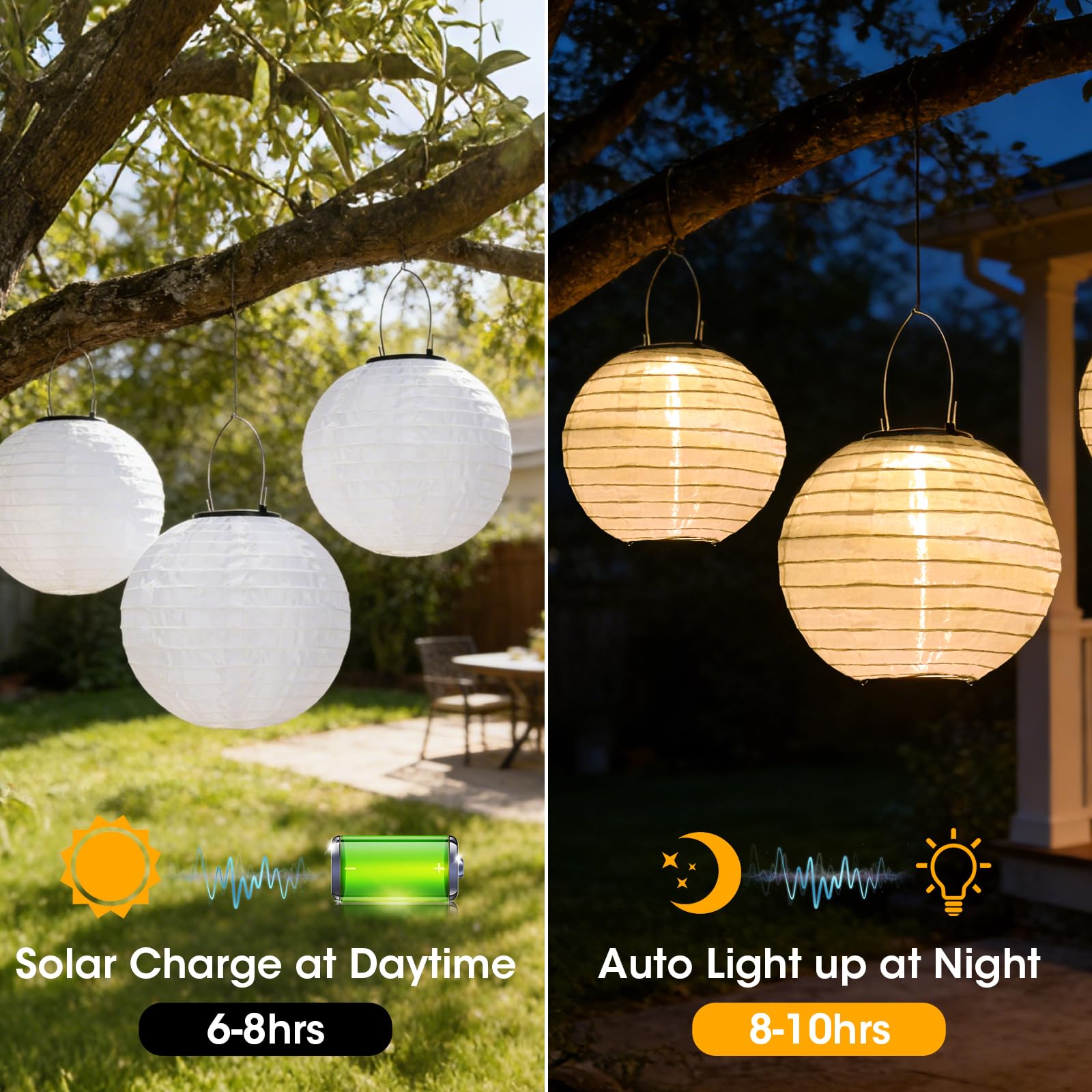 Solar Lampions Außen Wetterfest - 4 Stück 20cm Solar LED Laterne Nylon Hängende Solarbetrieben Gartenlaterne Beleuchtung für Garten, Hof, Terrasse, Hochzeit, Fest Deko (Warmweiß)