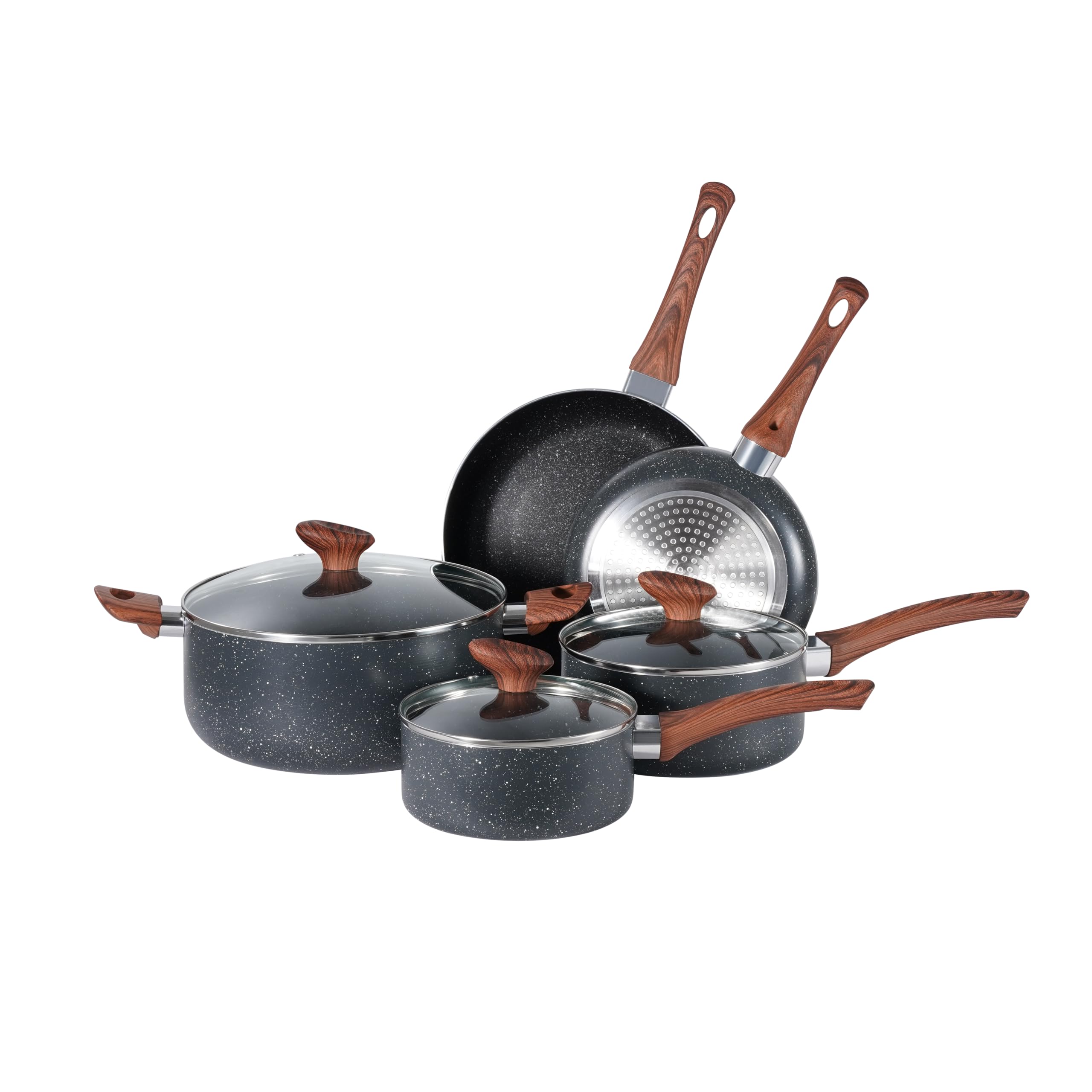 Casseroles et poêles antiadhésives induction gris marbre | Lot de 8 BARGAIN FACTORY