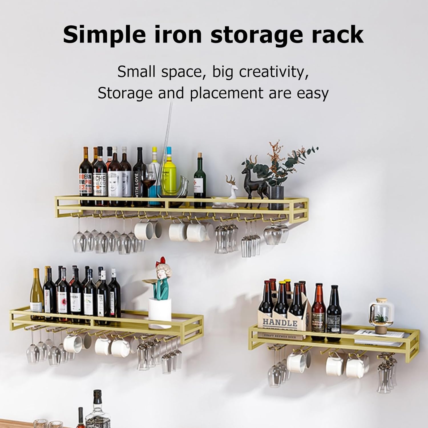 Metal Wine Rack Wall Mounted Modern,Liquor Display Shelf,Modern Wine Cabinet Shelf,Modern Minimalist Style Wall Mounted Wine Rack,Simple Type Wine Rack,Bar and Home Embellishments(