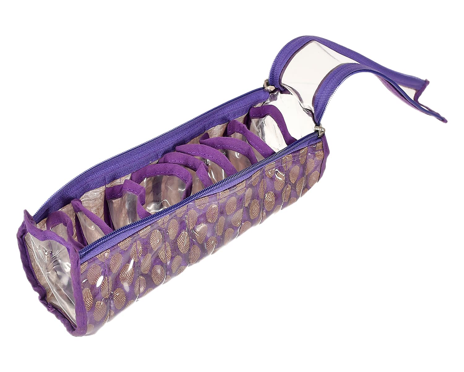Kuber IndustriesKuber Industries Dot Printed Laminated PVC Bangle Organizer For Bracelets, Bangles, Small Jewllery With 2 Way Zipper & 10 Comparment (Purple)-50KM0776