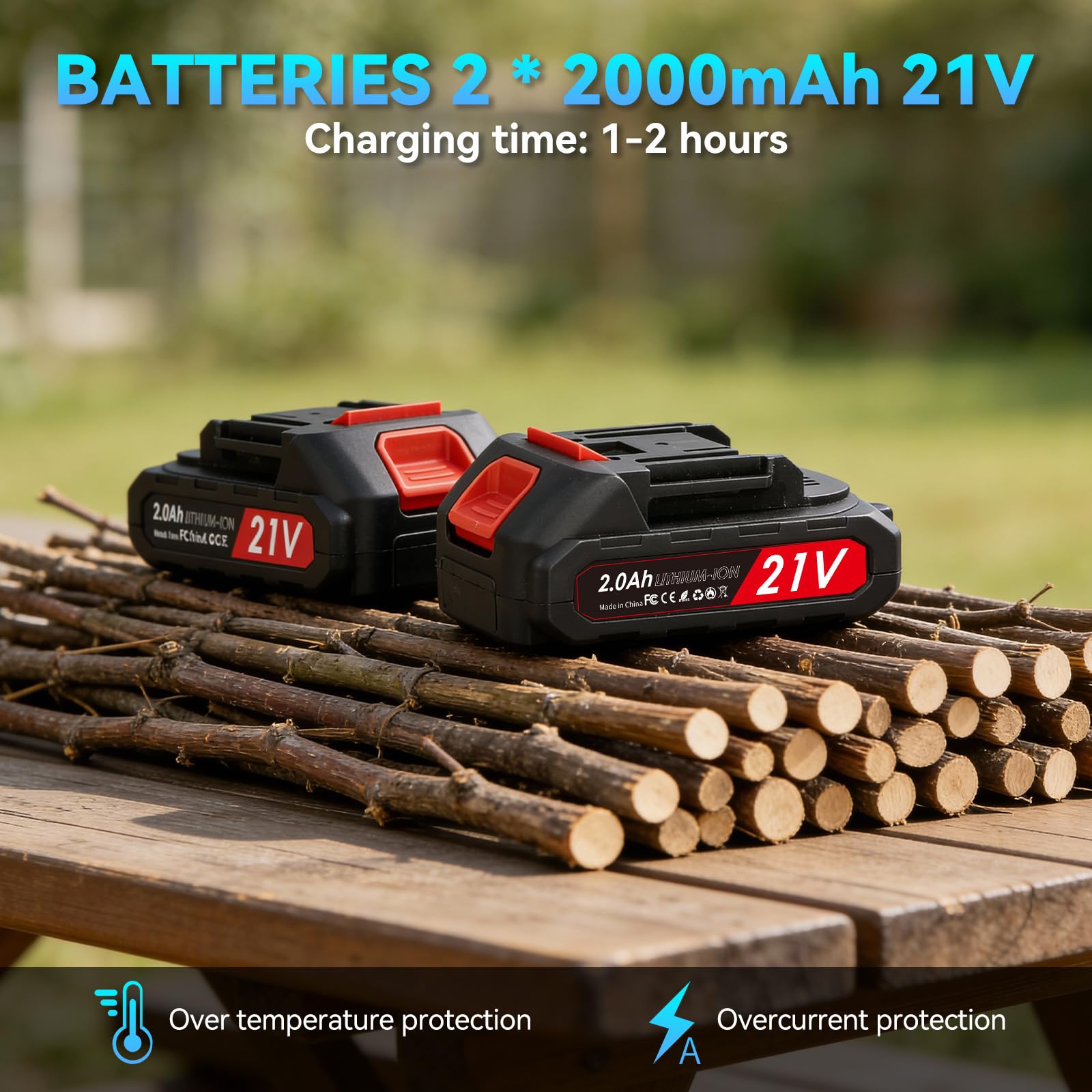 Tijeras de Podar Batería 40 mm con Pantalla y 2 Baterías 2.0Ah | Motor sin escobillas con corte preciso, ideal para árboles, viñedos y mantenimiento de zonas verdes