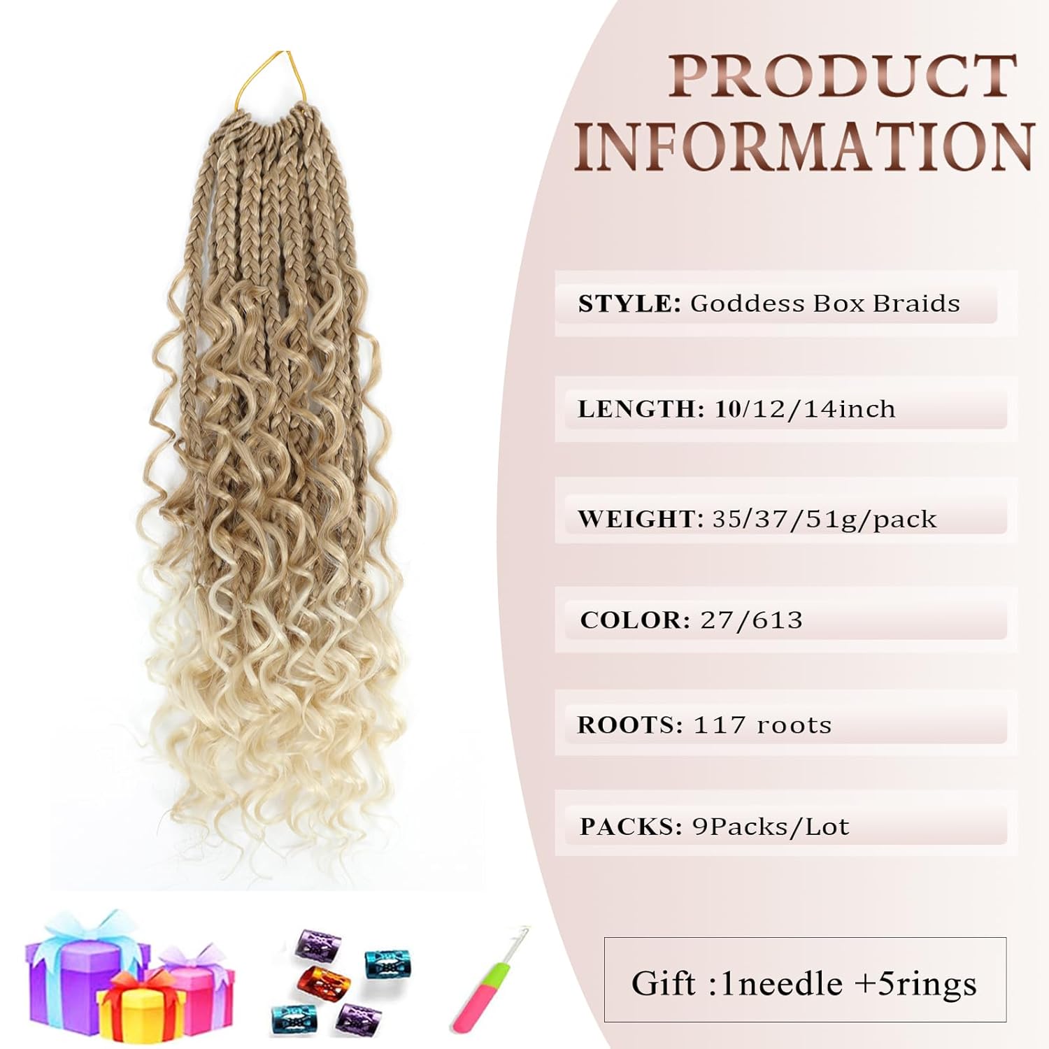 Flagship 10 Inch 9 Packs Boho Crochet Braids with Curly Ends Crochet Hair for Black Women,Short Ombre Blonde Bohomian Curly Box Braids Crochet Hair Extensions for Braids-27/613