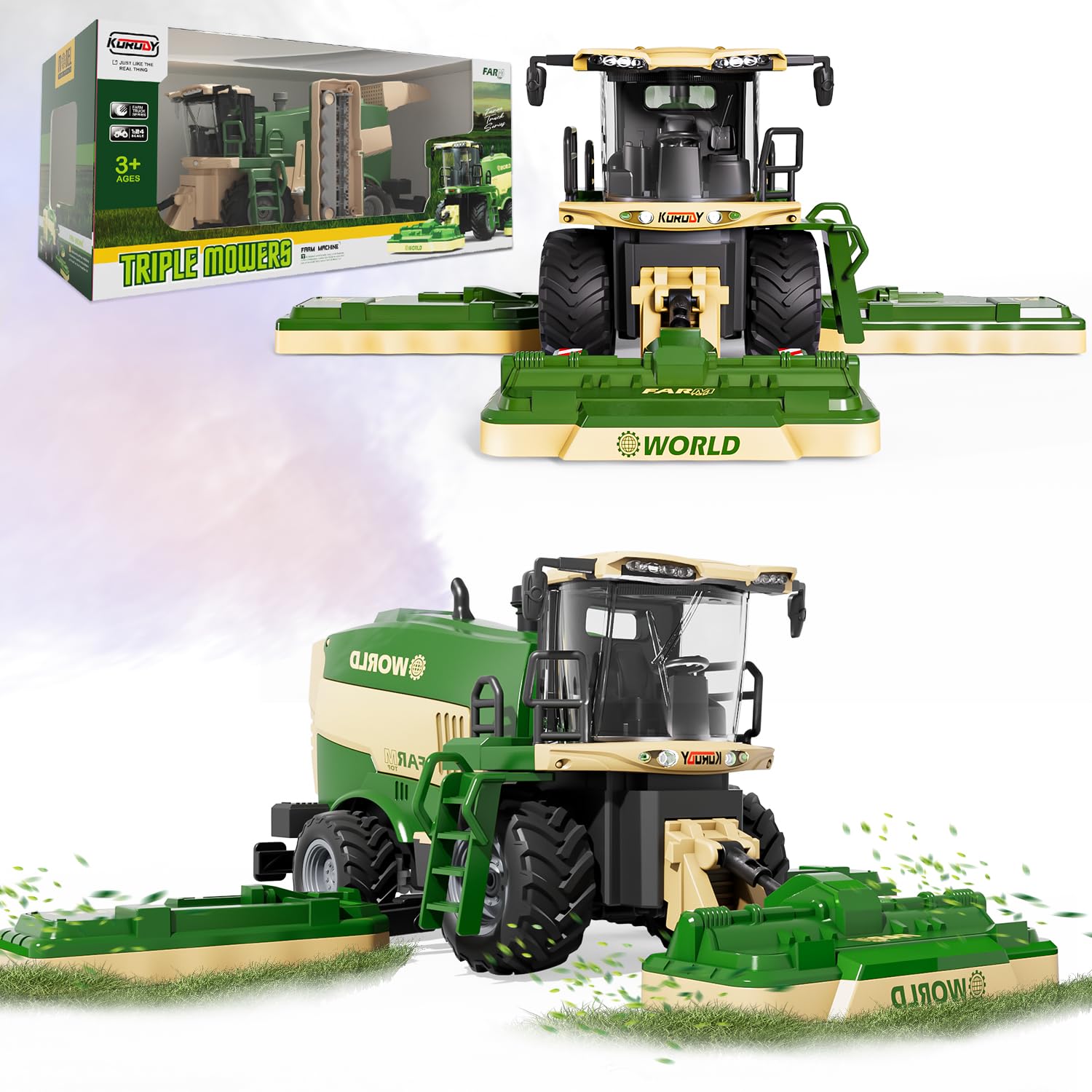 PENGBU RC Mähwerk Spielzeug, Ferngesteuerter Mähdrescher Ferngesteuert Kinder Rasenmäher, 2.4 GHz Ferngesteuerter Traktor Ferngesteuert und Maishäcksler mit Sound/Licht/Spray, Harvester Trecker