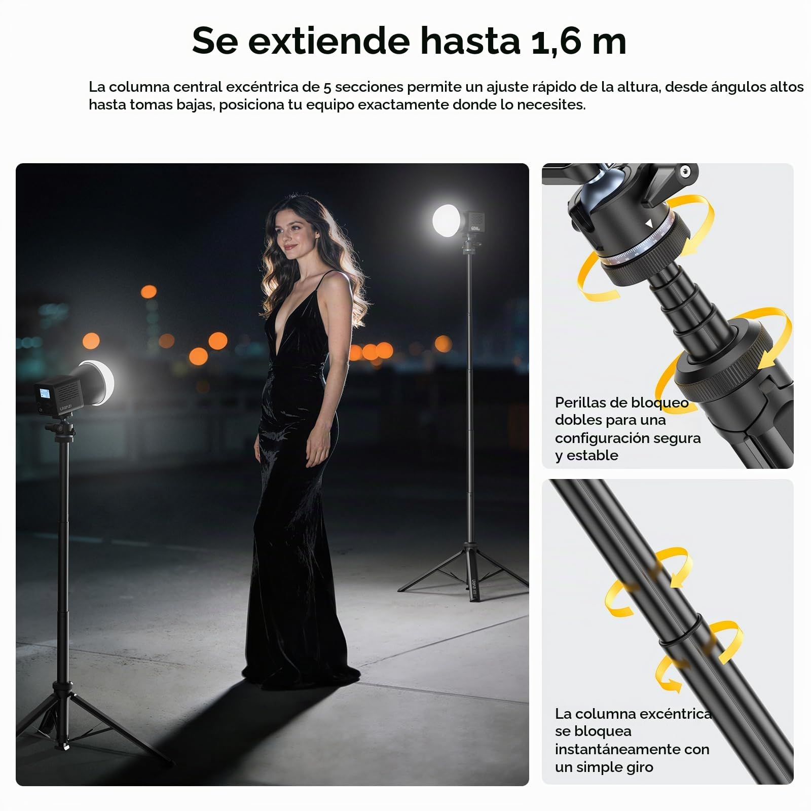 ULANZI MT93 Trípode para Cámara de 1/4'' con Apertura Automática, Trípode 160 cm de Aluminio, Sistema de Cambio Rápido Uka, Rótula 360° y Carga 5 kg, para Cámaras, Luces, Streaming y Exteriores