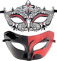 Vista 19 de IETANG - Antifaces venecianos para parejas, baile de máscaras, accesorios de disfraz o fiesta, 1 par Negro