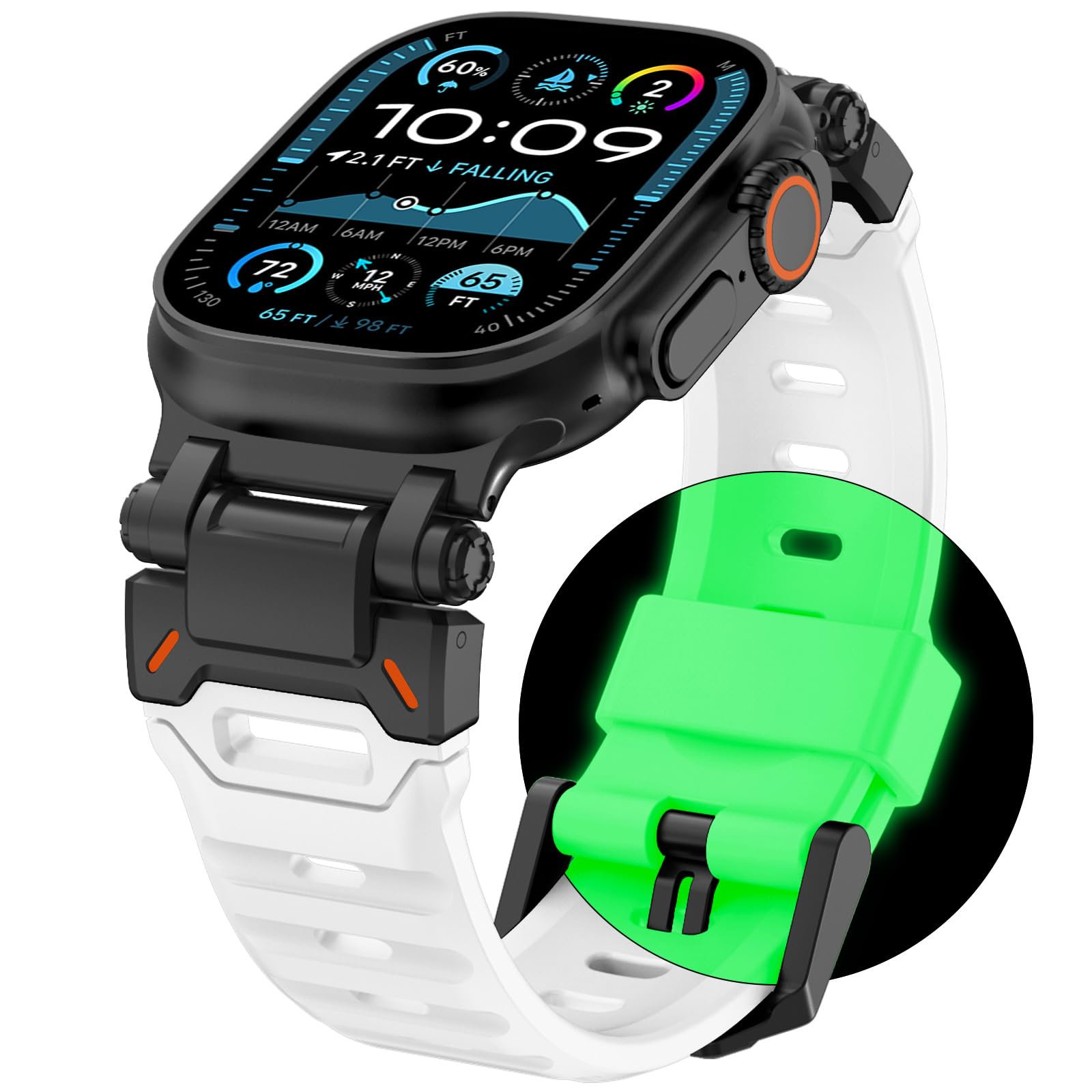 WINGLE FKM Rubber Bands for Apple Watch Band Ultra 3/2/1 Band Ultra 49mm Series 11 10 46mm 45mm 44mm 42mm SE 3/2/1 9 8 7 6 5 4 3 Men, Military Rugged