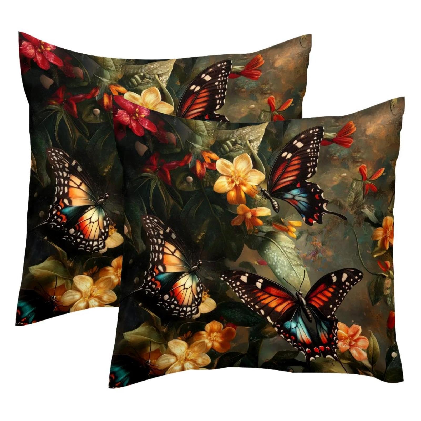 Housse de coussin velours 50 x 50 cm motif feuilles tropicales pour décorer le salon