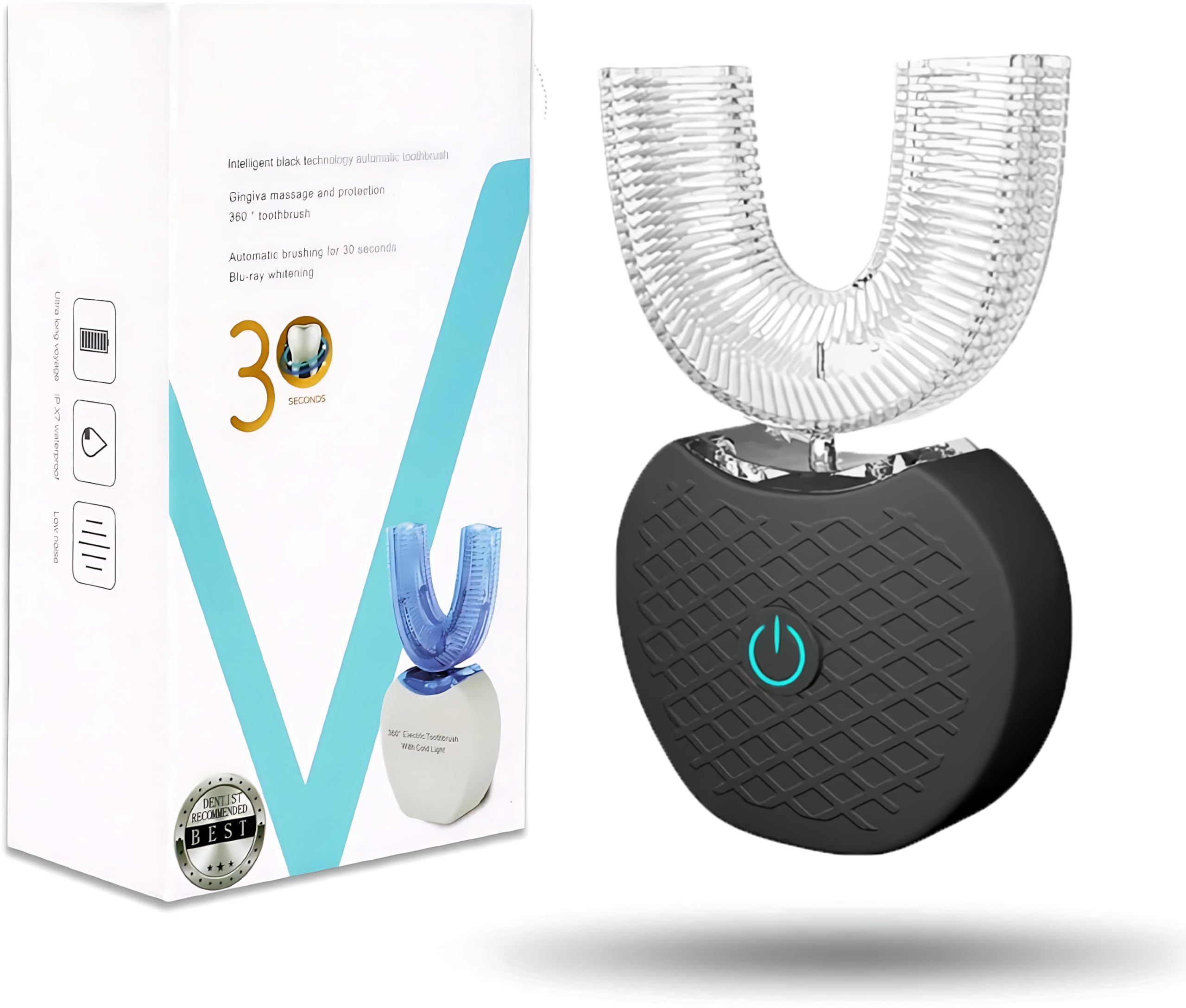 AimeryAutomatic Toothbrush U Shaped Toothbrush for Adults 360° - Ultrasonic U-Electric Toothbrushes for Teeth Whitening - Wireless Charging & LED Light - Waterproof IPX7