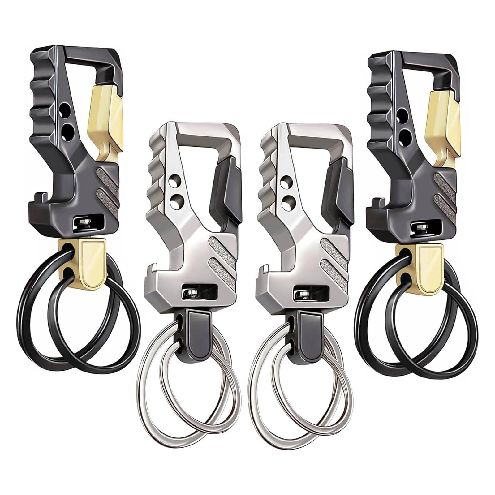 Wisfunlly4 Pack Car Keychains, Key Rings Metal Bottle Opener, Keyring for Men and Women Alloy Tactical Carabiner Key Chain, One Size