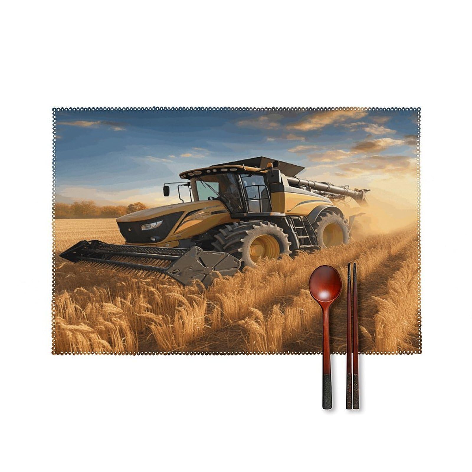 Farm Tractor Harvest Placemats Set of 6 Heat Resistant Non-Slip Place Mats Washable Wipeable Table Mats Elegant Farmhouse Placemat for Kitchen Dining Outdoor Party Table Decor