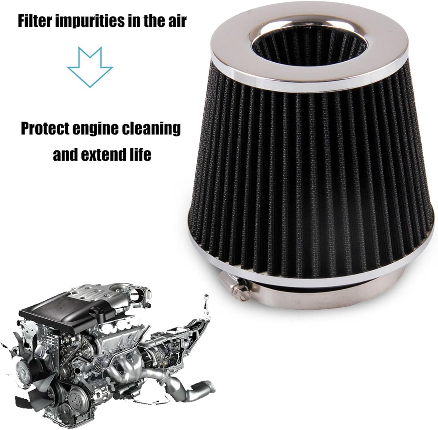 RYANSTAR Universal Clamp-on Air Intake Filter(2 Pack),3 In /3.5 In /4 In Three different Sizes, Round Tapered High Performance, Washable, Replacement Air Filter, For cars and motorcycles (black)