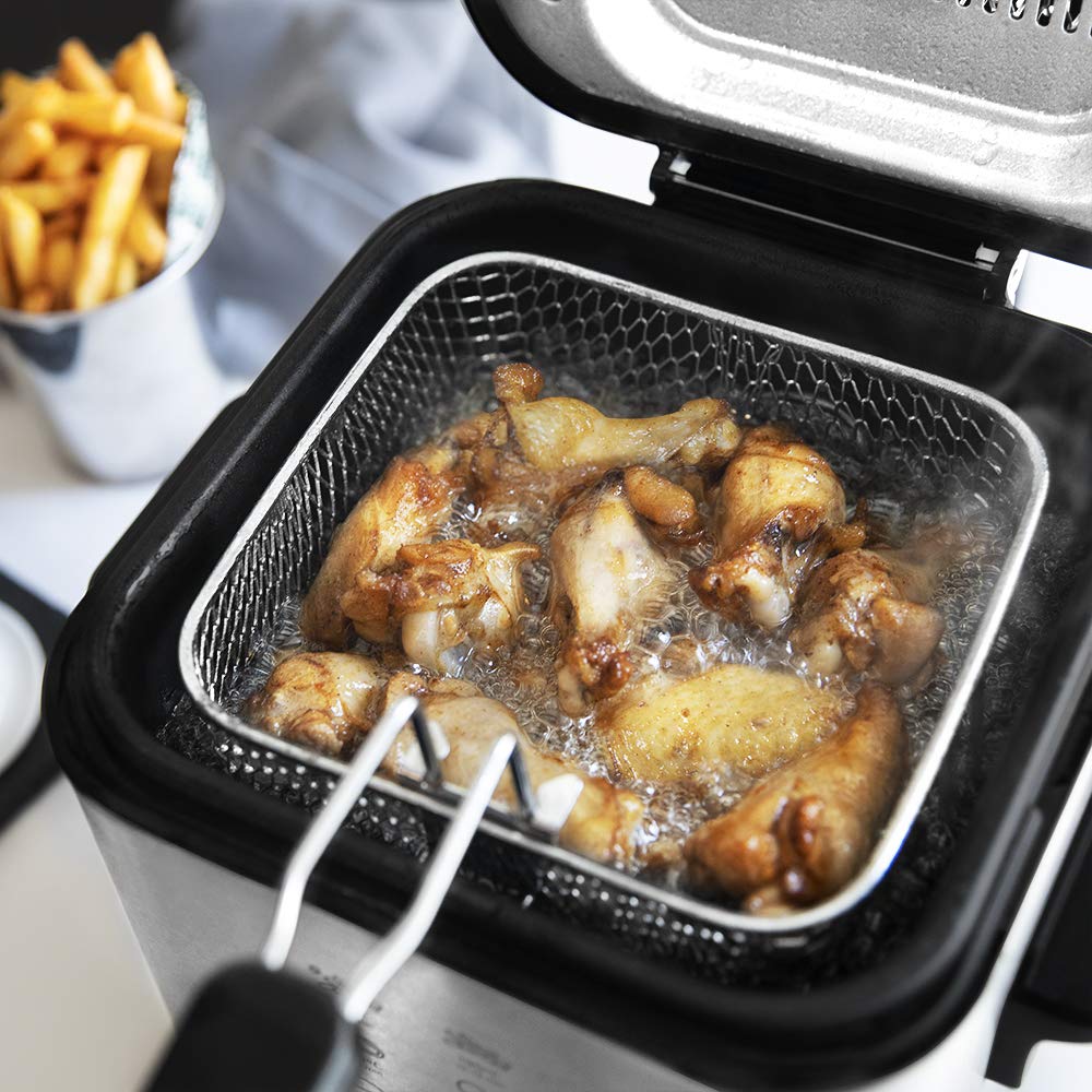 Cecotec Friteuse Électrique CleanFry Infinity 1500. 1.5 L, Jusqu’à 190 ºC, Cuve émaillée, Filtre OilCleaner, Finition en Noir, 900 W.