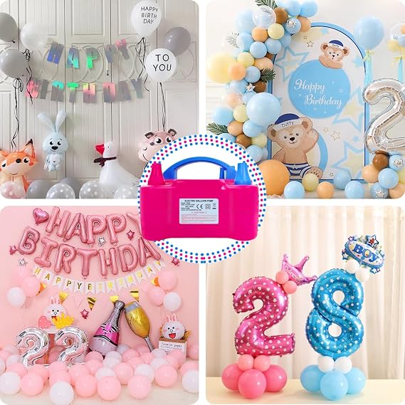 Electric Balloon Pump, Portable Electric Balloon Inflator Pump with 14 Balloon Arch Kits, Dual Nozzle & 2 Modes & 600W, Balloon Blower Machine for Balloons Decoration for Party, Wedding and Birthday