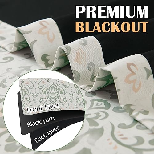 Miniatura 3 de Lazzzy Cortinas opacas de damasco salvia de 96 pulgadas de largo para dormitorio, sala de estar, estampado floral verde, tratamiento de ventana con