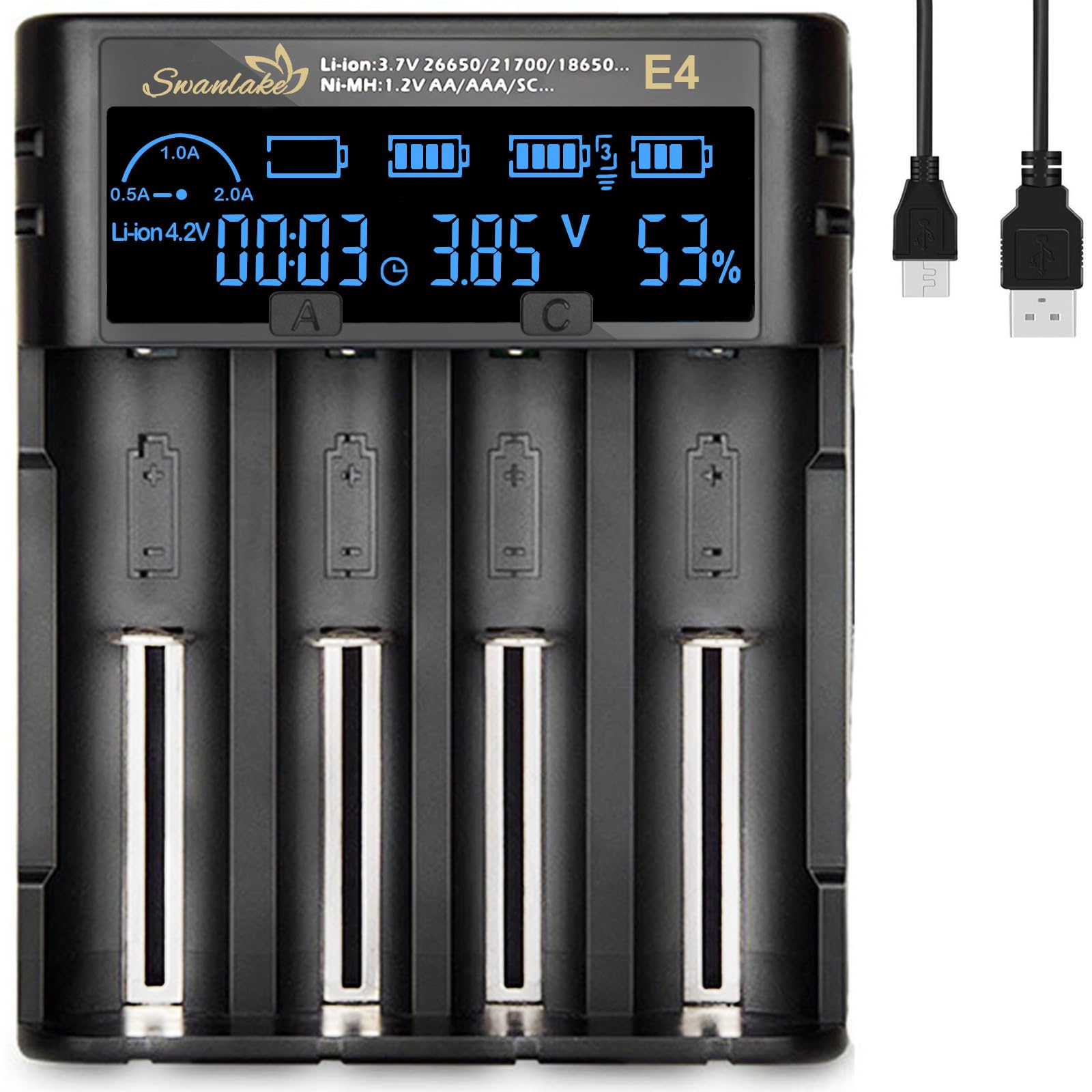 Amazon.com: 18650 Battery Charger, 4 Bay Rechargeable Battery Charger with  LCD Display for Lithium 3.7v Rechargeable Batteries 18650 26650 21700 18500  10400 Ni-MH Ni-Cd AA AAA : Electronics