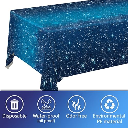 Miniatura 3 de Gatherfun Mantel espacial con temática de estrellas espaciales, suministros para fiestas, mantel de noche estrellada, impermeable, de plástico, para