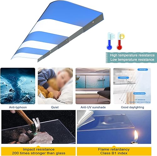 Miniatura 8 de Toldo para puerta delantera, protección contra rayos UV, nieve, luz solar, para puerta de patio al aire libre, cubierta moderna de policarbonato,