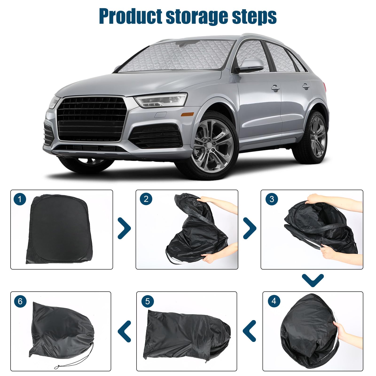Sonnenschutz Kompatibel mit Audi Q3 F3 2019-2025, 8 PCS Auto Frontscheibe Windschutzscheiben Schutz Set, Internes Thermomatte mit Aufbewahrungstasche, Faltbar Sonnenblende