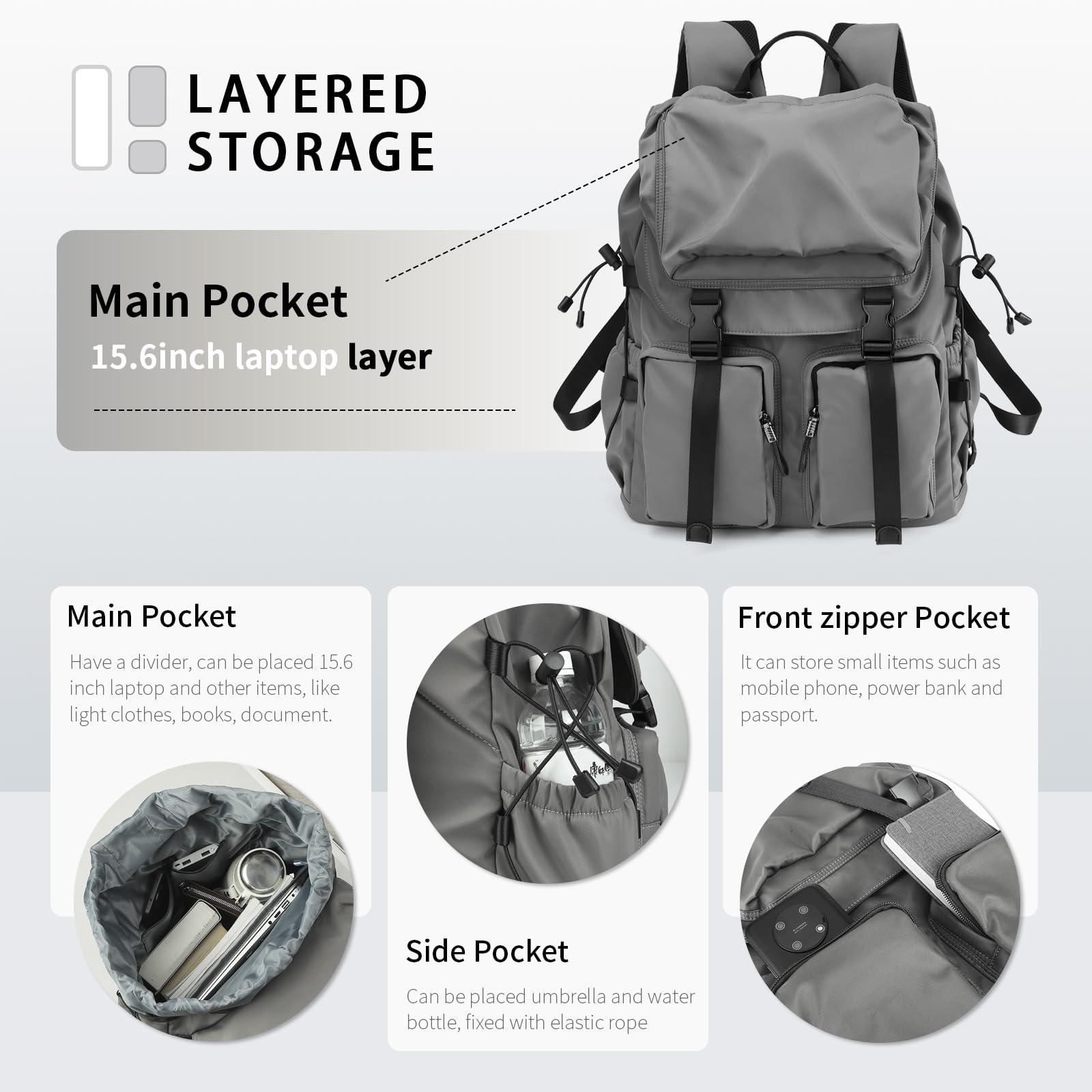 BJIAX Zaino Uomo Zaino per PC Portatile, 15,6 Pollici Zaino Porta PC Zaino da lavoro, 30 litri Impermeabile Zaino per Laptop, Notebook, Viaggio Ufficio università, Regalo Uomo & Donna Grigio
