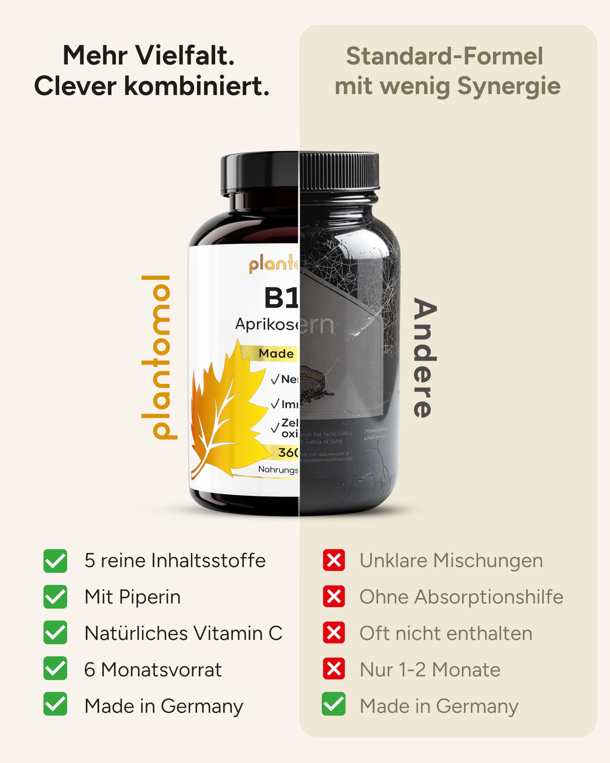 360 Aprikosenkerne Kapseln mit 1100mg Aprikosenkern-Extrakt pro Tag (2 Kapseln) - enthält natürlicherweise unstandardisiertes Vitamin B17 + pflanzliches Vitamin C aus Hagebutte - 6 Monatsvorrat