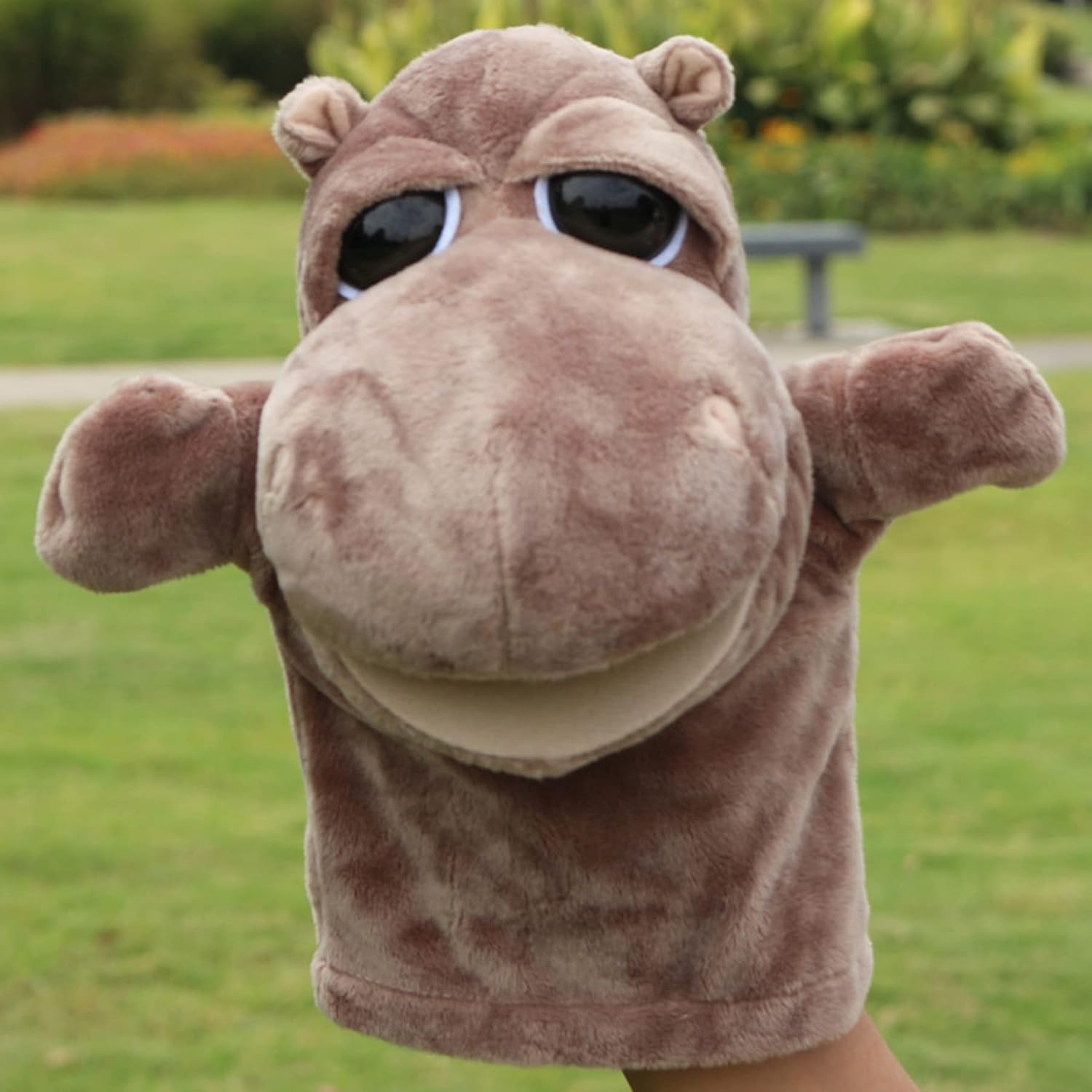 Plush Hippo Hand Puppets Animal Toys for Imaginative Pretend Play Storytelling Mouth Open Puppet Gray