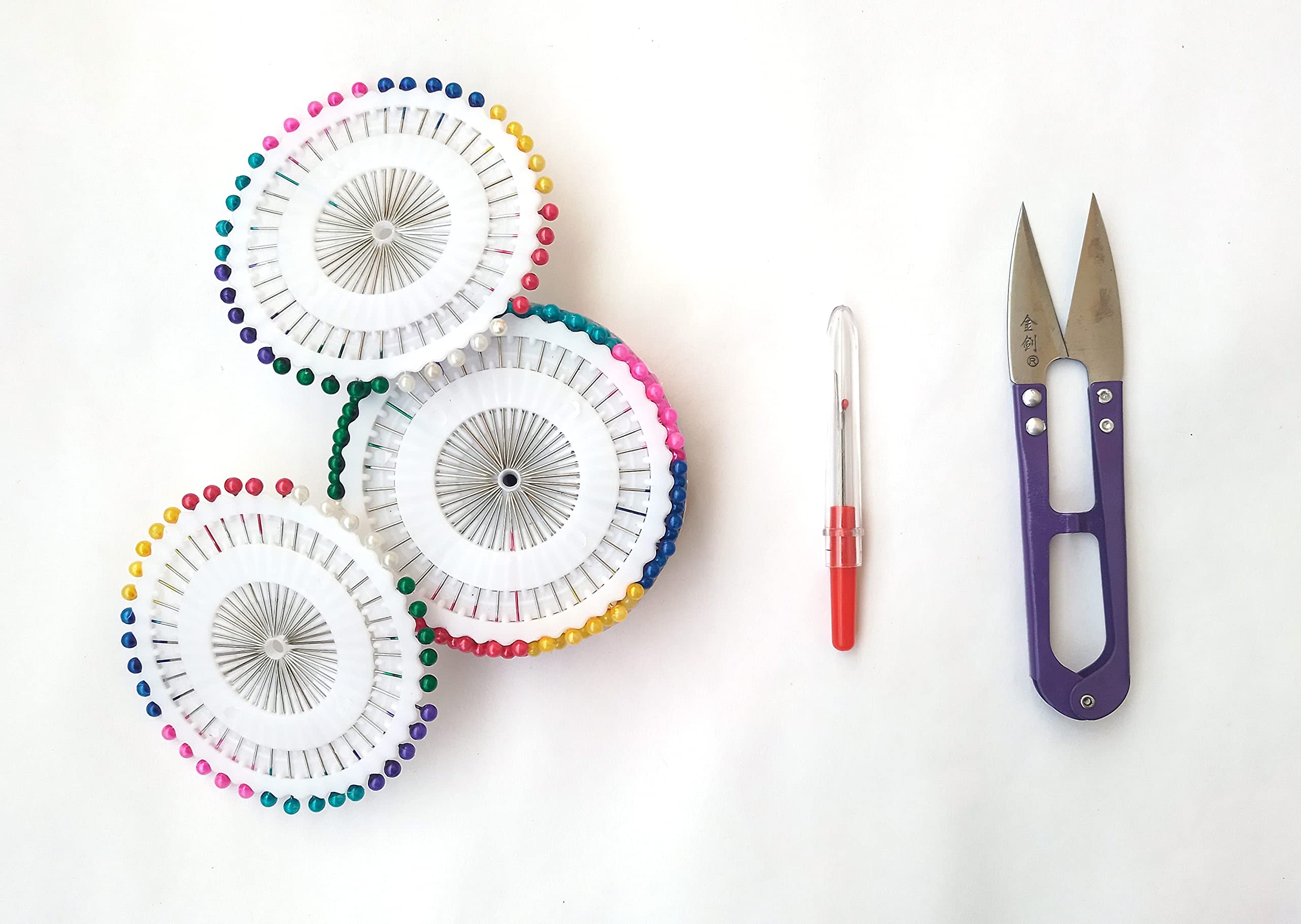 Seam Ripper or Stitch Opener, Thread Cutter or Mini Scissors, Pearl Head Tailoring pins (120 pcs) for Tailor, Dressmaking, Patchwork, Decorating, Head Hijab and Scarf Pins for Women| Combo Pack