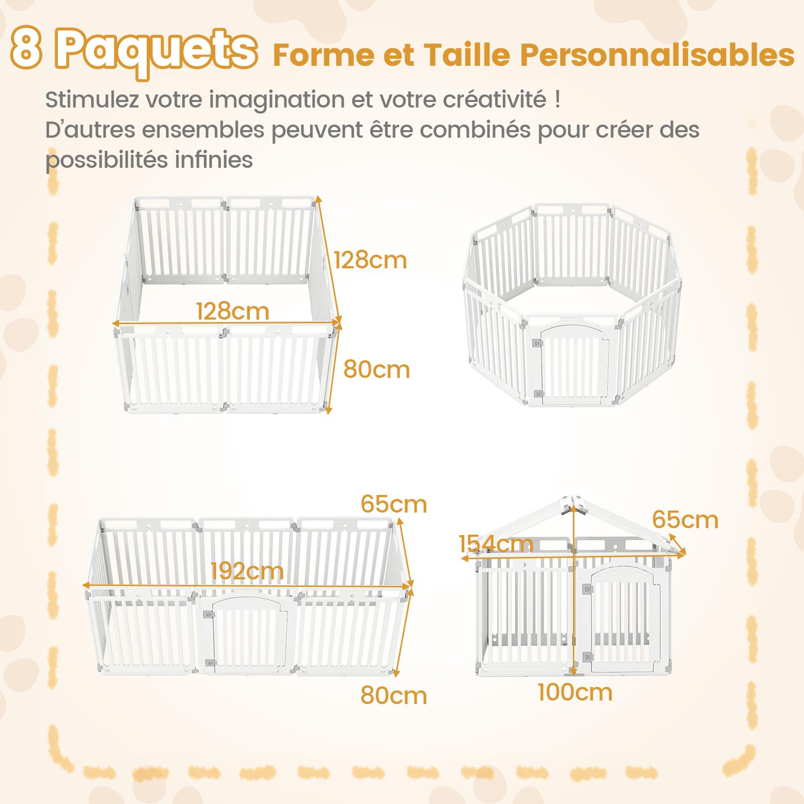 GYMAX Barrière de Sécurité pour Chien à 8 Panneaux en HDPE, avec Porte Verrouillable, Combinaison Libre de Forme, Utilisation Intérieure Extérieure, Assemblage Facile, Parc pour Chien Chiots Chat