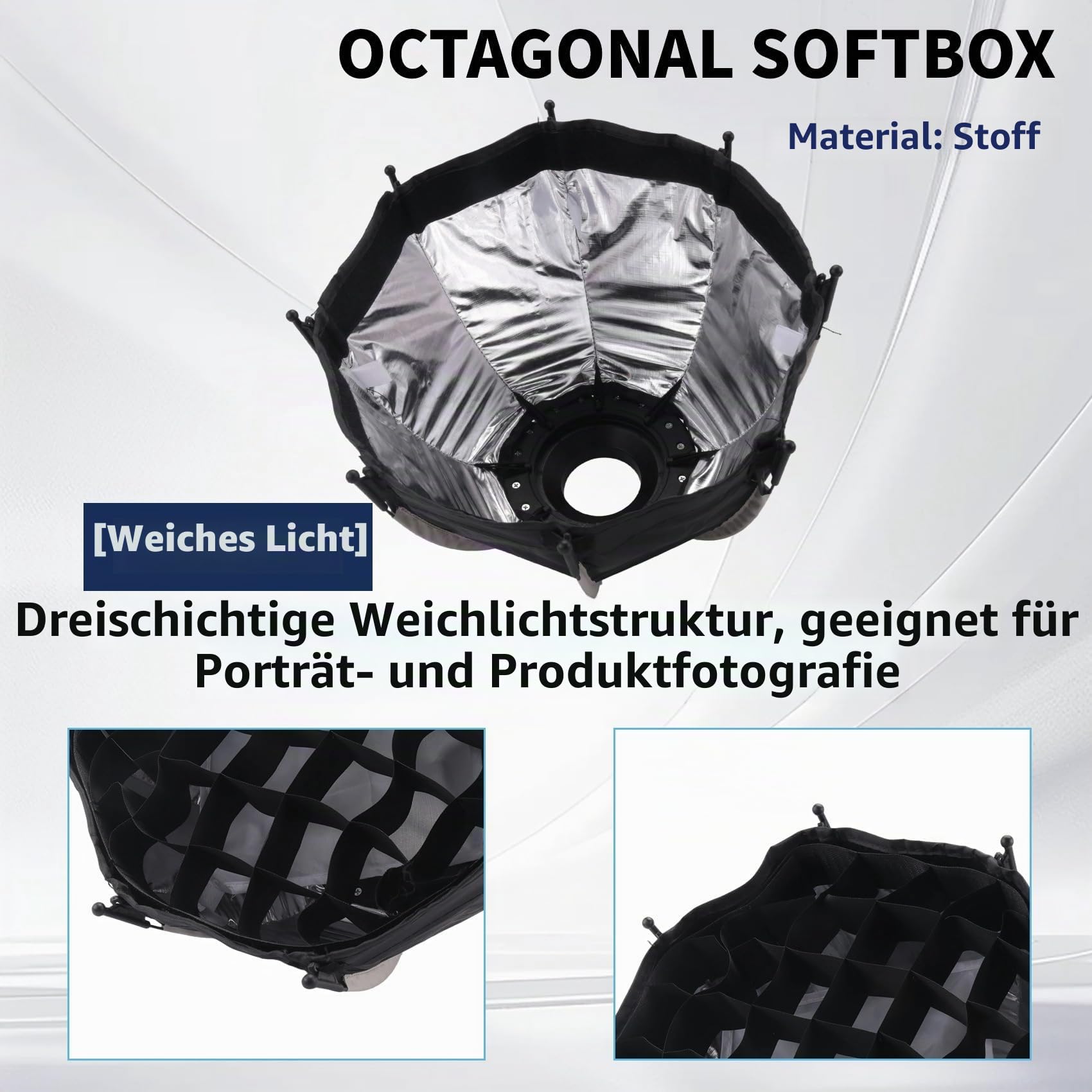 Mini Softbox, 30cm Achteckige Softbox mit Bowens-Halterung, Schnellverschluss, Wabengitter-Softbox mit Diffusoren Wabennetz für ZU60 oder M60 COB-Fülllichtstudio