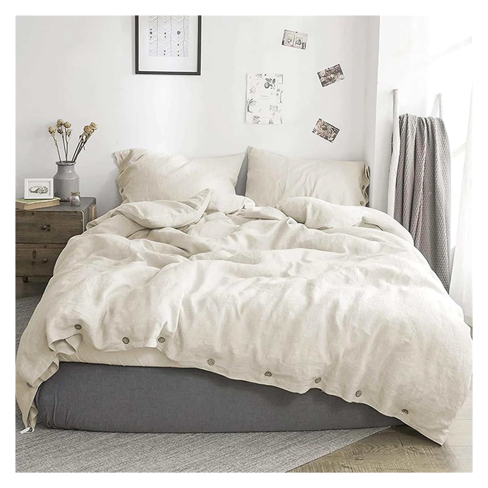 Parure de lit lin respirant King size régulateur de température 3 pièces