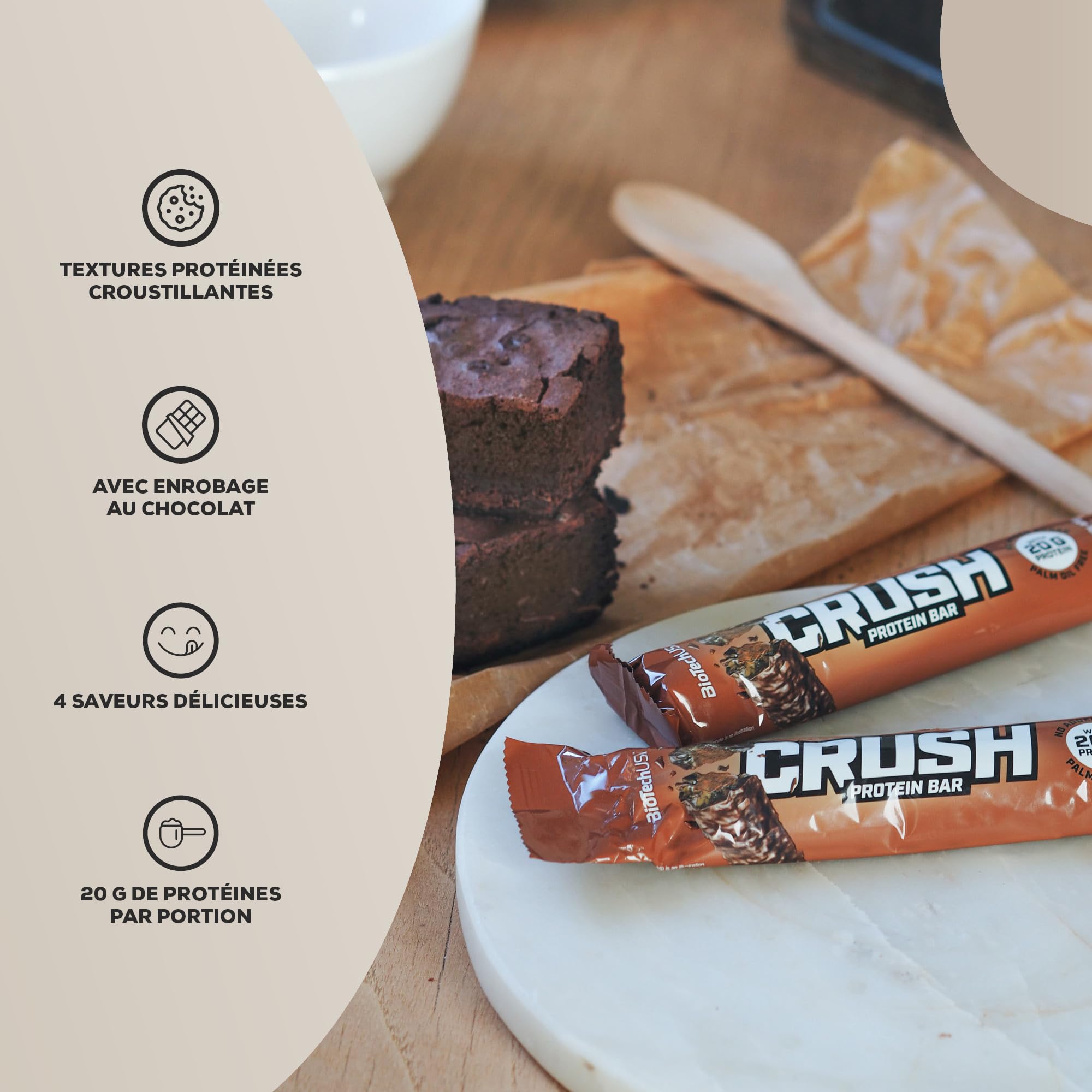 BioTechUSA Crush Bar Barre multicouche sans sucre ajoutée avec 20 grammes de protéines, 12 * 64 g, Cookies & Cream