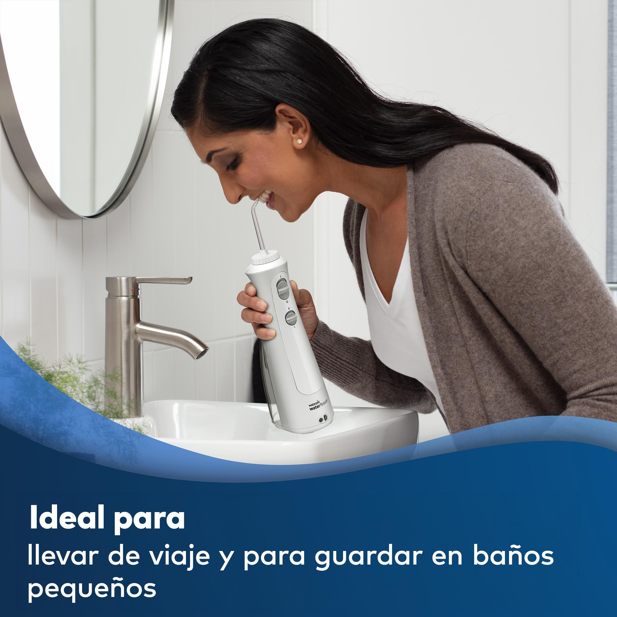 Waterpik Irrigador Dental Inalámbrico WF-13, Cepillo Eléctrico Recargable, Elimina Placa, Portátil Blanco