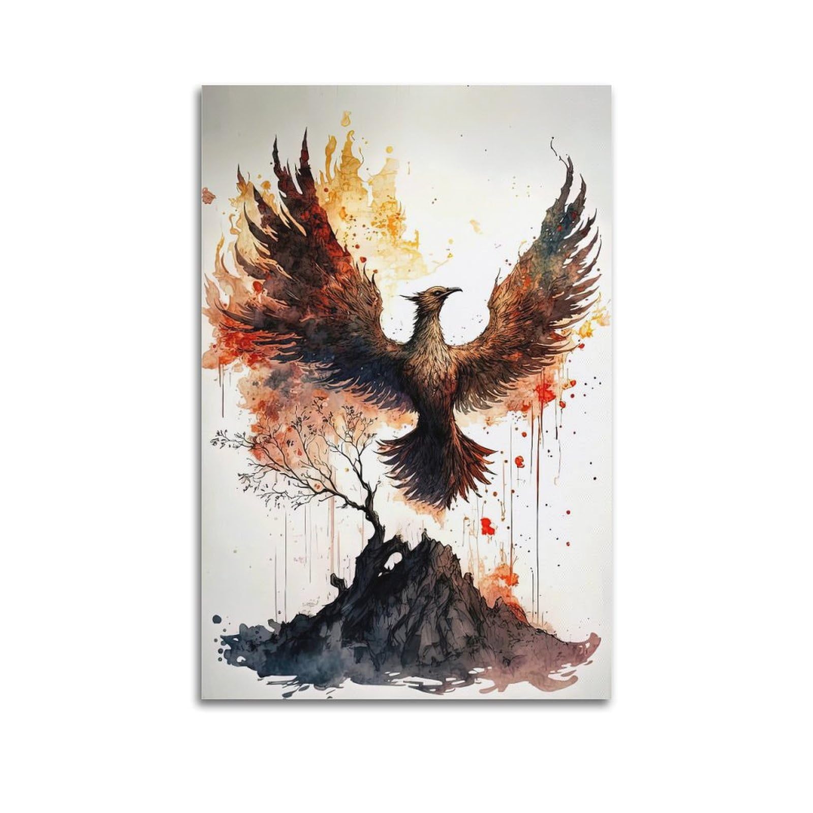 DLJGDS Mythical Phoenix in Flight with Watercolor Splashes Decorative Painting Canvas Wall Posters And Modern Family Bedroom Decor 24x36inch(60x90cm)
