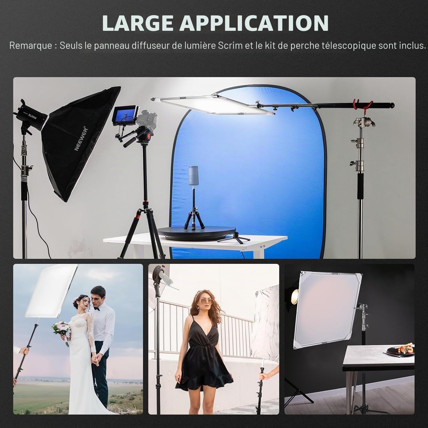 NEEWER Kit de Panneau de Diffusion de Lumière avec Film Réflecteur Argent/Blanc,Cadre Pliable 75x75cm, Poignée à épingle pour Bébé 5/8", Perche Télescopique, Diffuseur 3 en 1,SF7575F