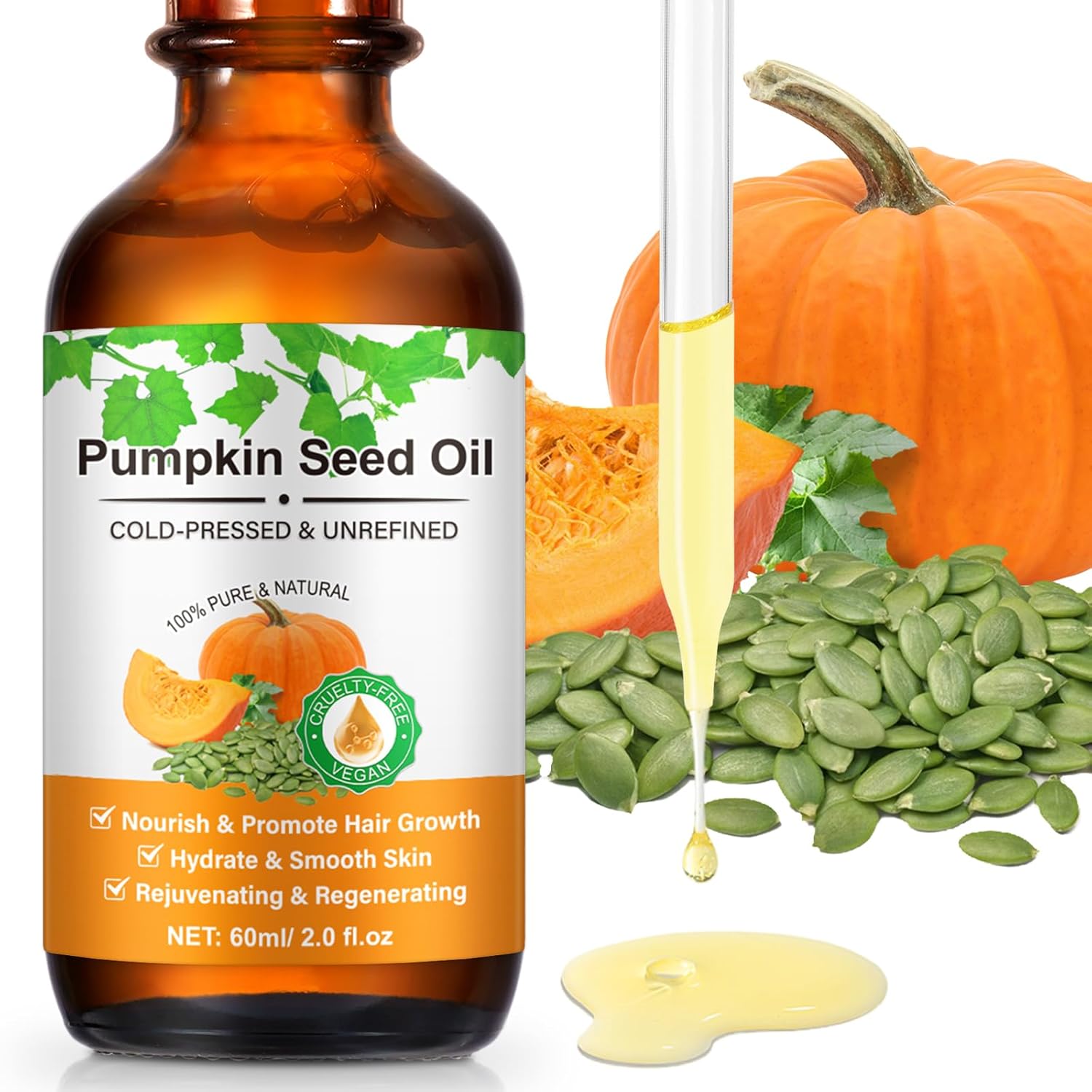 Pumpkin Seed Oil for Hair Growth, 100% Pure Raw Cold Pressed Pumpkin Oil for Dry Damaged Hair, Moisturizing Scalp for All Hair Types 2 Fl Oz Pumpkin Seed Oil for Hair Growth, 100% Pure Raw Cold Pressed Pumpkin Oil for Dry Damaged Hair, Moisturizing Scalp for All Hair Types 2 Fl Oz