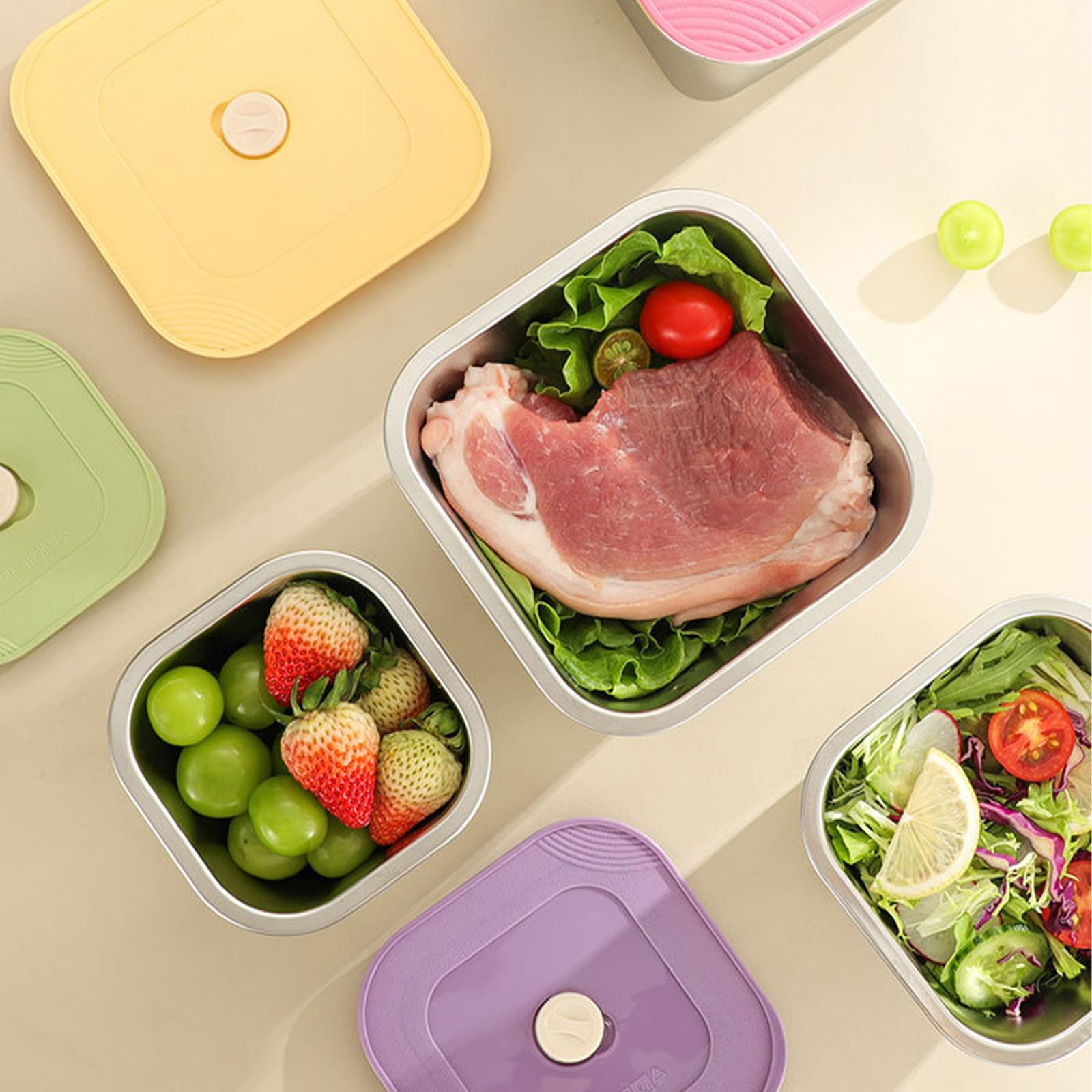 Set scatole per la Preparazione dei pasti, contenitori per Alimenti in Acciaio Inossidabile da 4 con coperchi per l ' organizzazione del Frigorifero a casa Scatola per Alimenti per Pranzo
