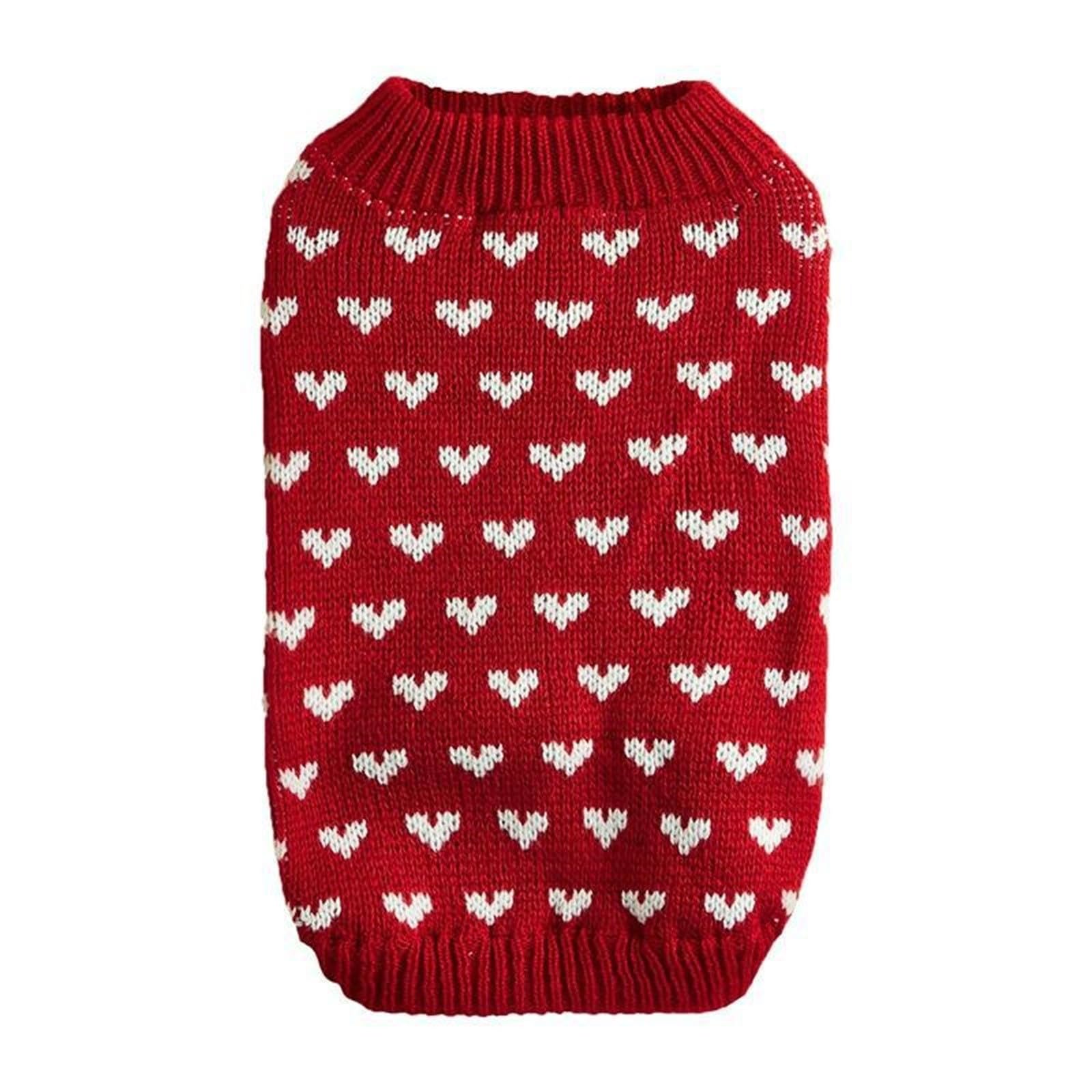 Valentine's Day Dog Sweater, Valentine's Day Clothes, Dog Valentine's Day Outfit, Winter Pet Knitted Jumper Knitted Dog Sweater for Small, Medium Large Dogs (Red, M)
