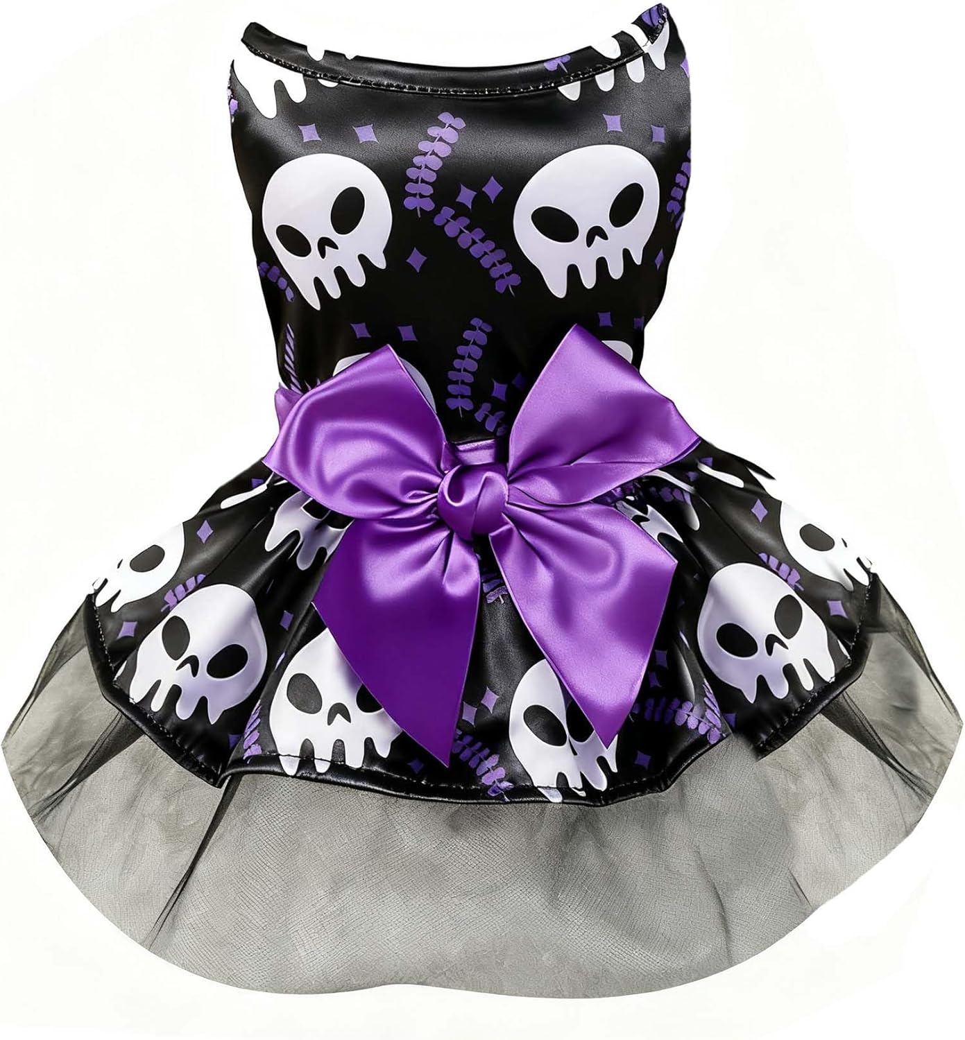 Vestido Tutú Halloween para Perro Pequeño, Disfraz Cráneo, Púrpura Talla XL