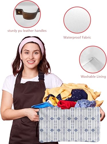 Miniatura 4 de Cestas de almacenamiento grandes geométricas azules, estilo bohemio, étnico, moderno, abstracto, estética, caja de almacenamiento plegable,