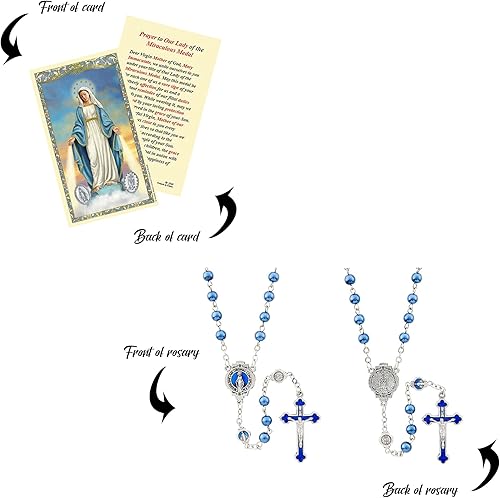 Miniatura 6 de Medalla milagrosa con tarjeta de oración de medalla milagrosa, estuche de rosario floral con cremallera, tarjeta de oración del Señor Rosario