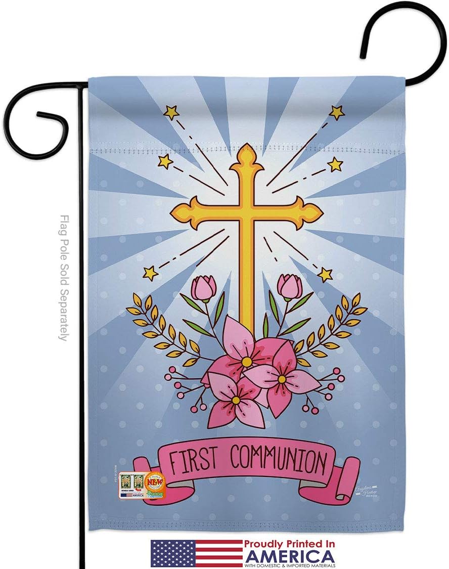 Holy Communion Garden Flag Set Wall Holder Religious First Cross Chalice Eucharist Christian Religion Tradition Small Decorative Gift Yard House Banner Made In USA 13 X 18.5