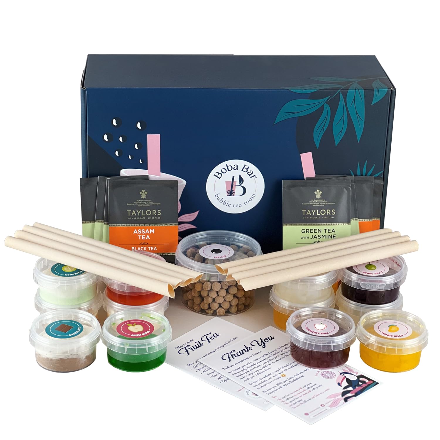 Rinfrescante alle bacche di mango - Kit Bubble Tea misto | 8 gusti di tè misti, 8 - Popping Boba e guarnizioni in gelatina, tè con bolle di perle di tapioca (per 8 persone)