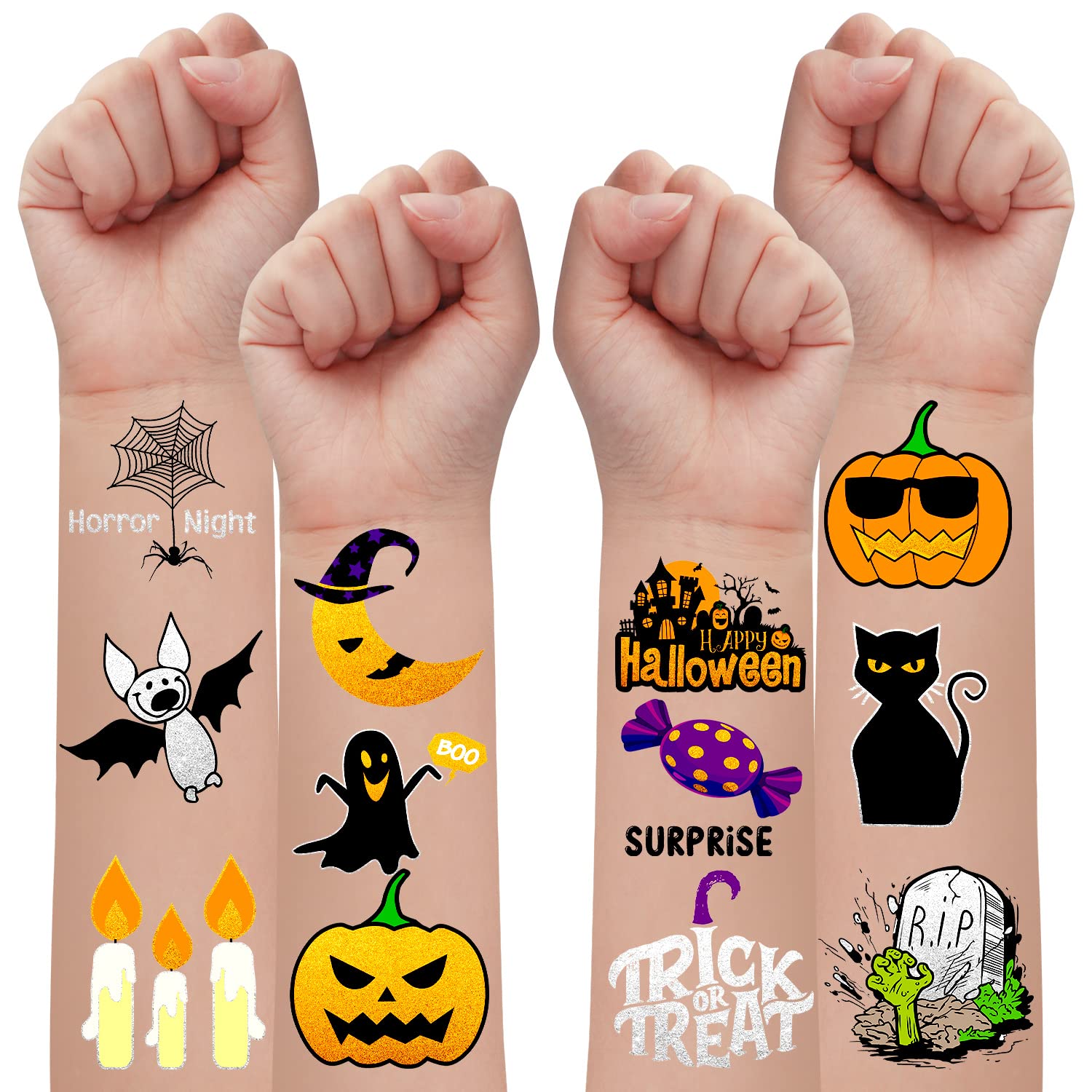 Leesgel Tatuaggi Halloween Bambini, 12 Fogli di Tatuaggi