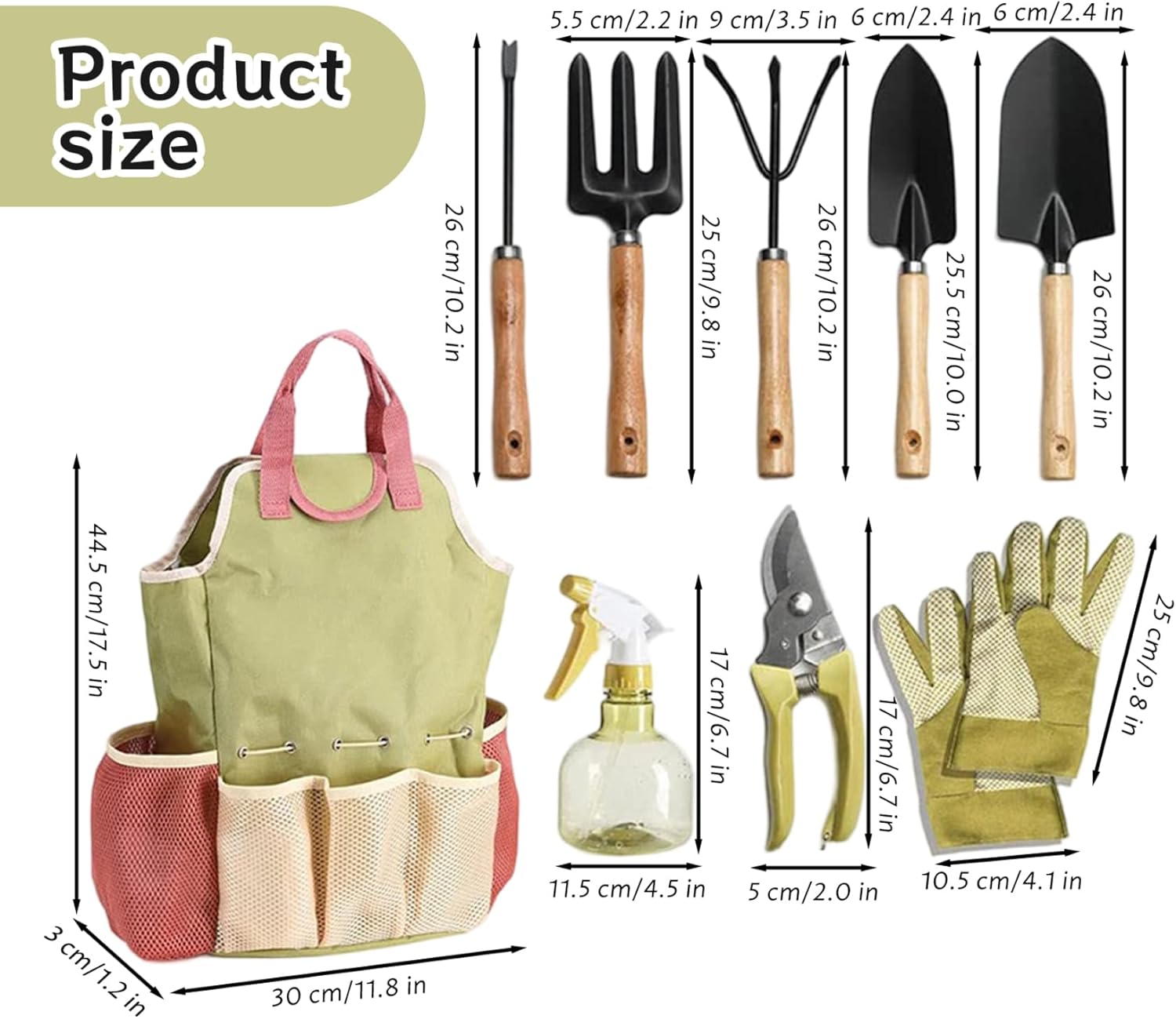 Gardening Tool Kit - 9-Piece Heavy Duty Garden Tool Sets with Ergonomic Non-Slip Grips Rust-Resistant Shovel Trowel Rake Pruner & Storage Bag