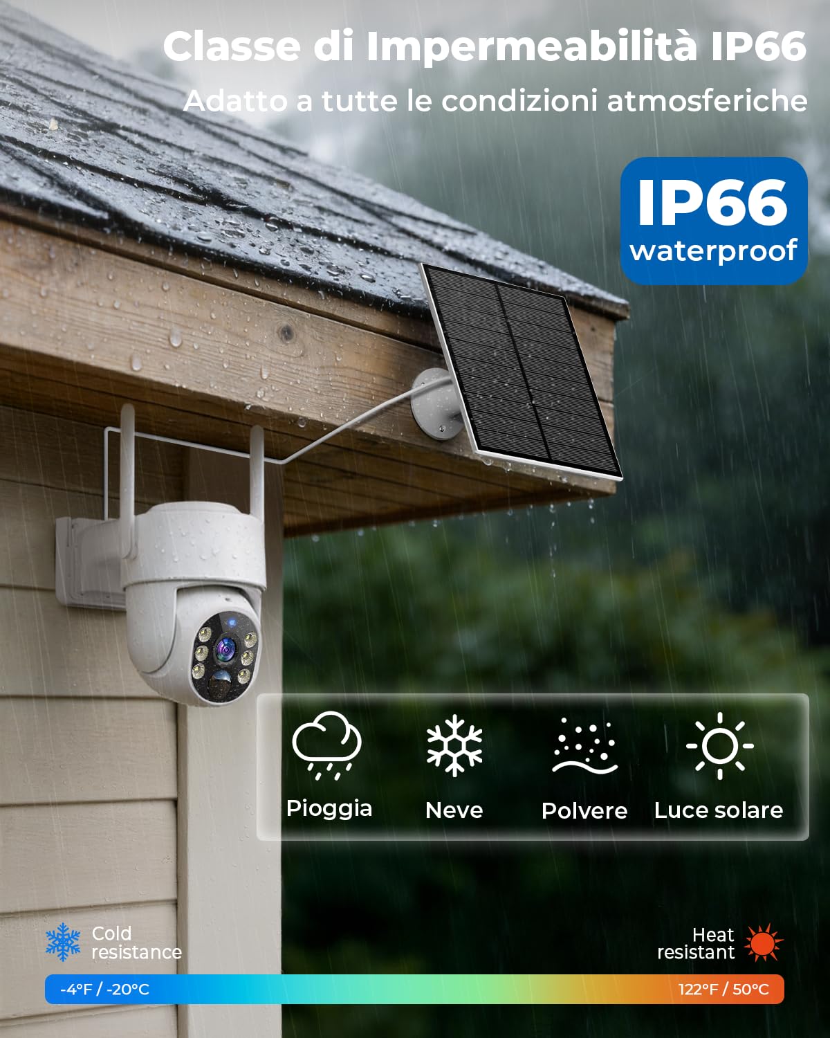 WESECUU Telecamera di Sorveglianza WiFi Esterna Senza Fili Solare 2.5K 4MP con Pannello Solare 5W, 2K QHD, Batteria 8000mAh, Wi-Fi 2.4G e 5GHz, PTZ 360° Seguimento Automatico, IP66, Rilevazione PIR