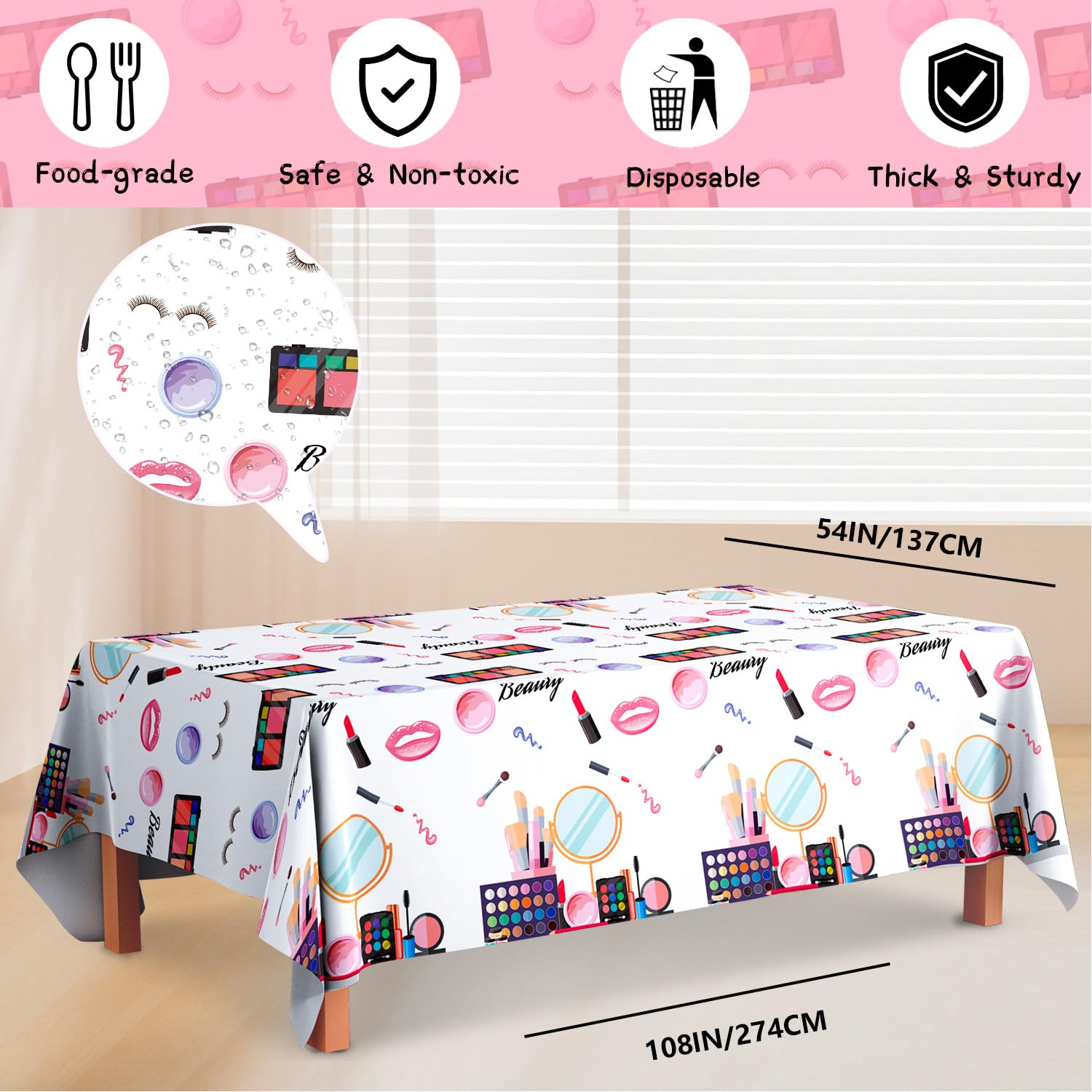Spa Trucco Partito Tablecovers - 3 Pcs Spa Tema Tovaglia, Trucco Tema Copertura della Tabella per Trucco Festa di Compleanno Decorazioni