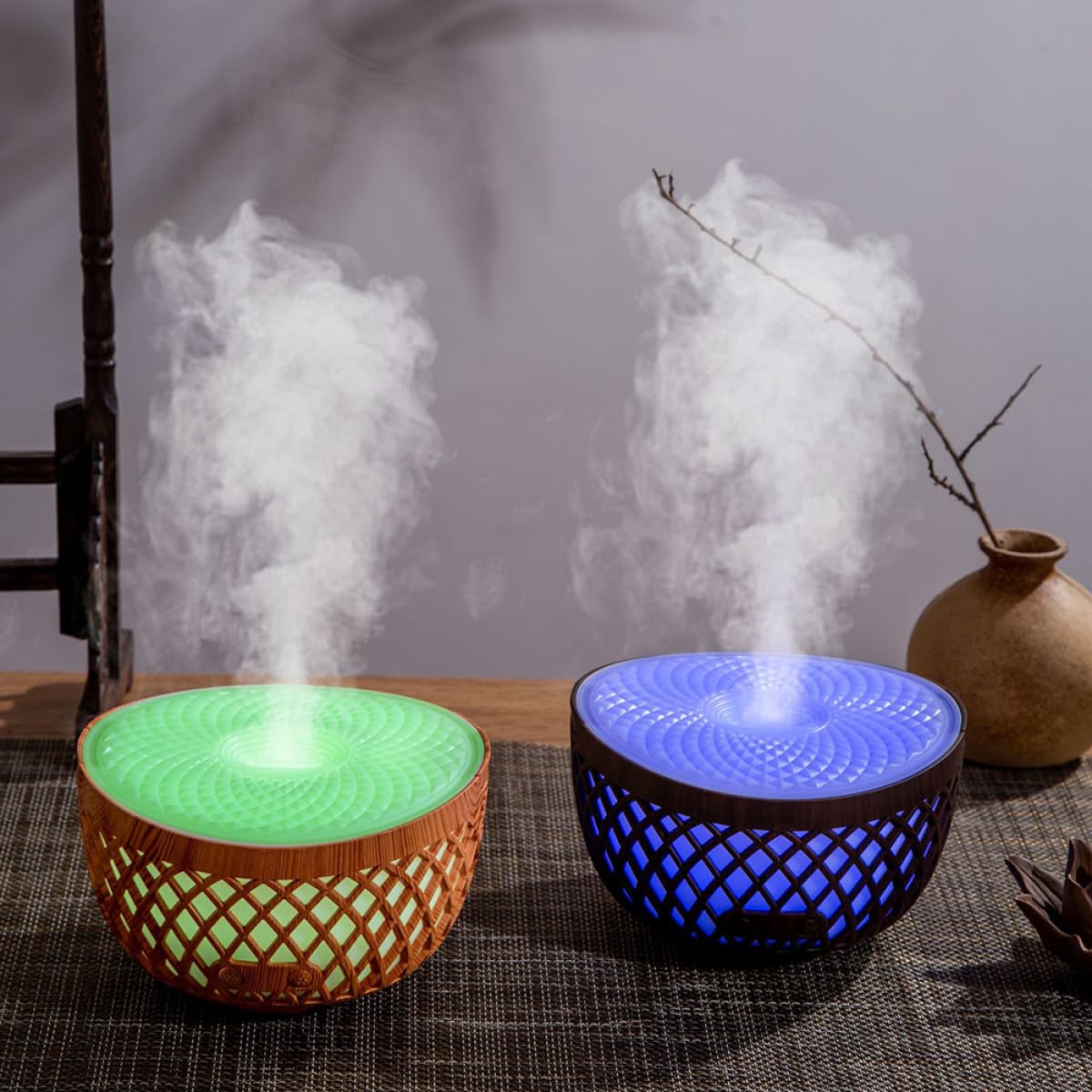 Difusor de Inalámbrico Humidificador de Escritorio Diseño de Madera Calada 320ml para Aromaterapia y Sencilla