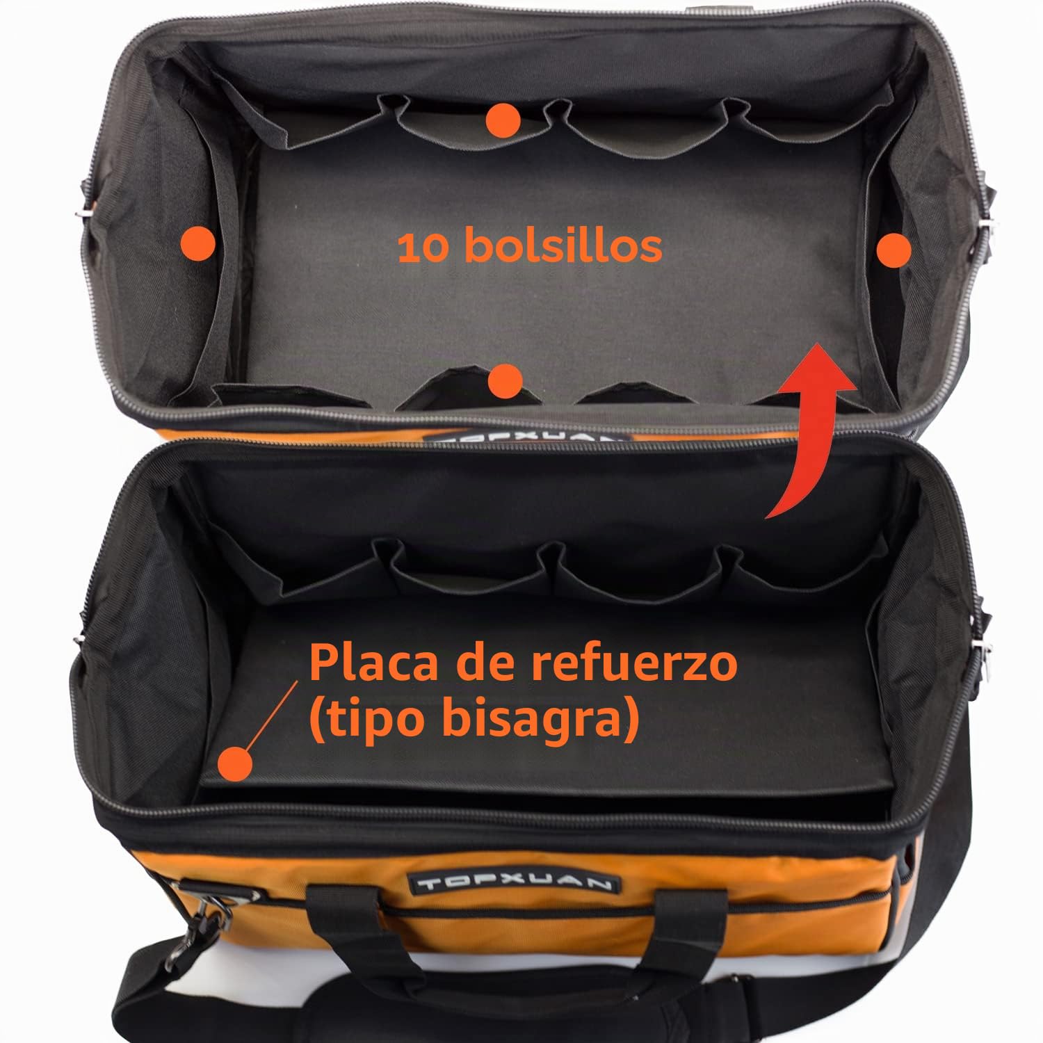 Bolsa de herramientas de 13 pulgadas a prueba de agua de boca ancha correa de hombro ajustable carpintería electricista construcción jardinería herramientas de almacenamiento Naranja y Negro