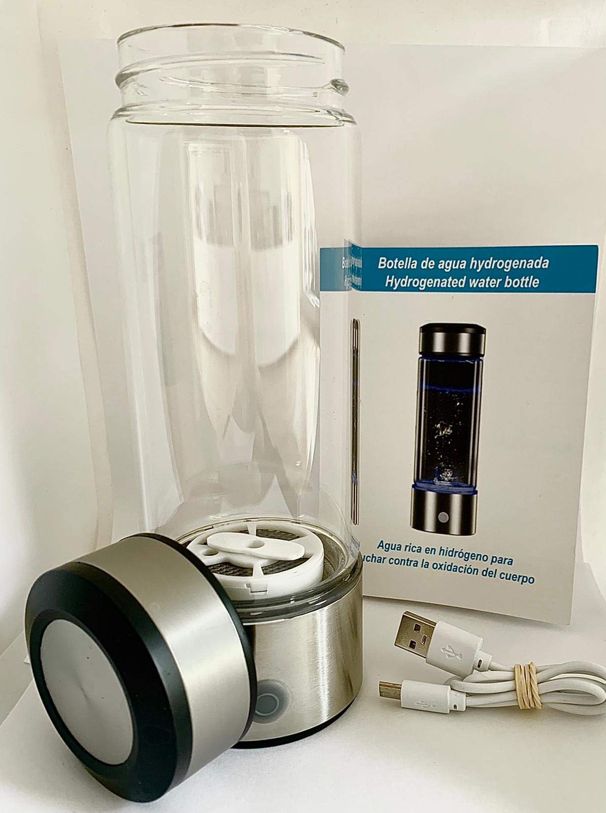 Borraccia Acqua Idrogenata Portatile, Generatore di Acqua con Idrogeno Molecolare, Bottiglia per Acqua All'idrogeno, Acqua Alcalina Ionizzata Ricca di Antiossidanti, Vetro, 450 ml
